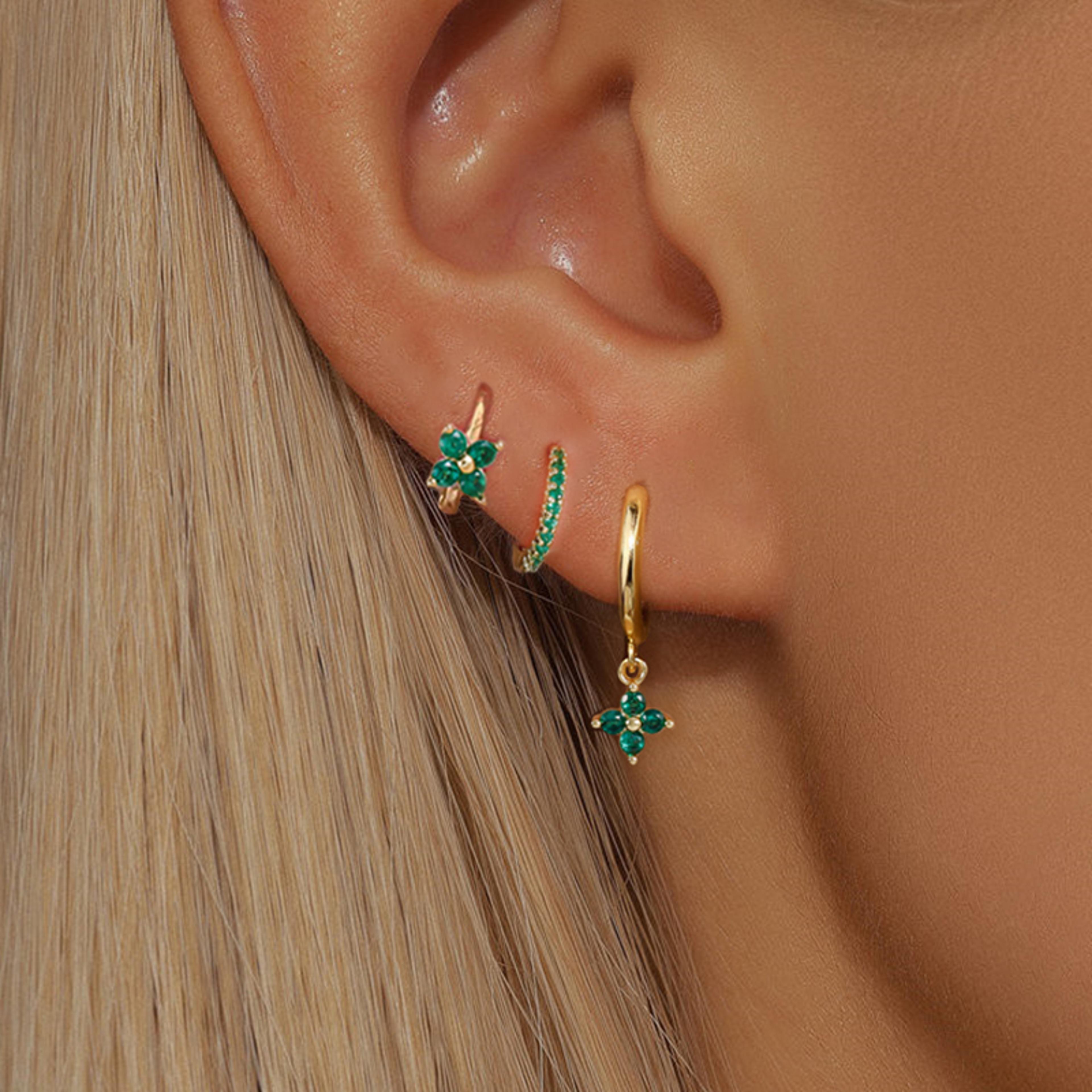 trendy stainless steel flower drop earring set, crystal zircon dangle earring for women, elegant piercing jewellery