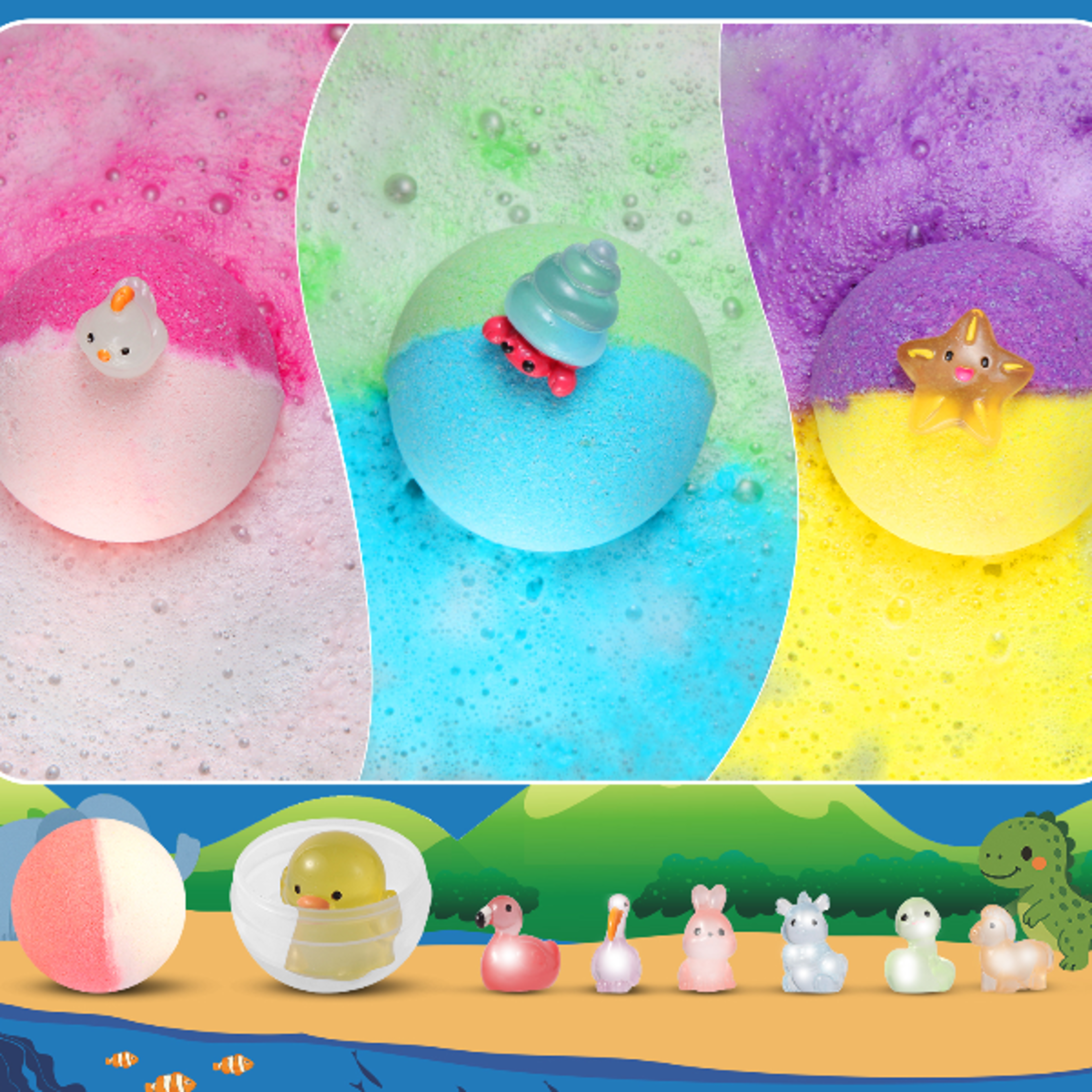 bath bombs for kids with toy inside, natural and organic bubble bath bombs, glow-in-the-dark surprise inside