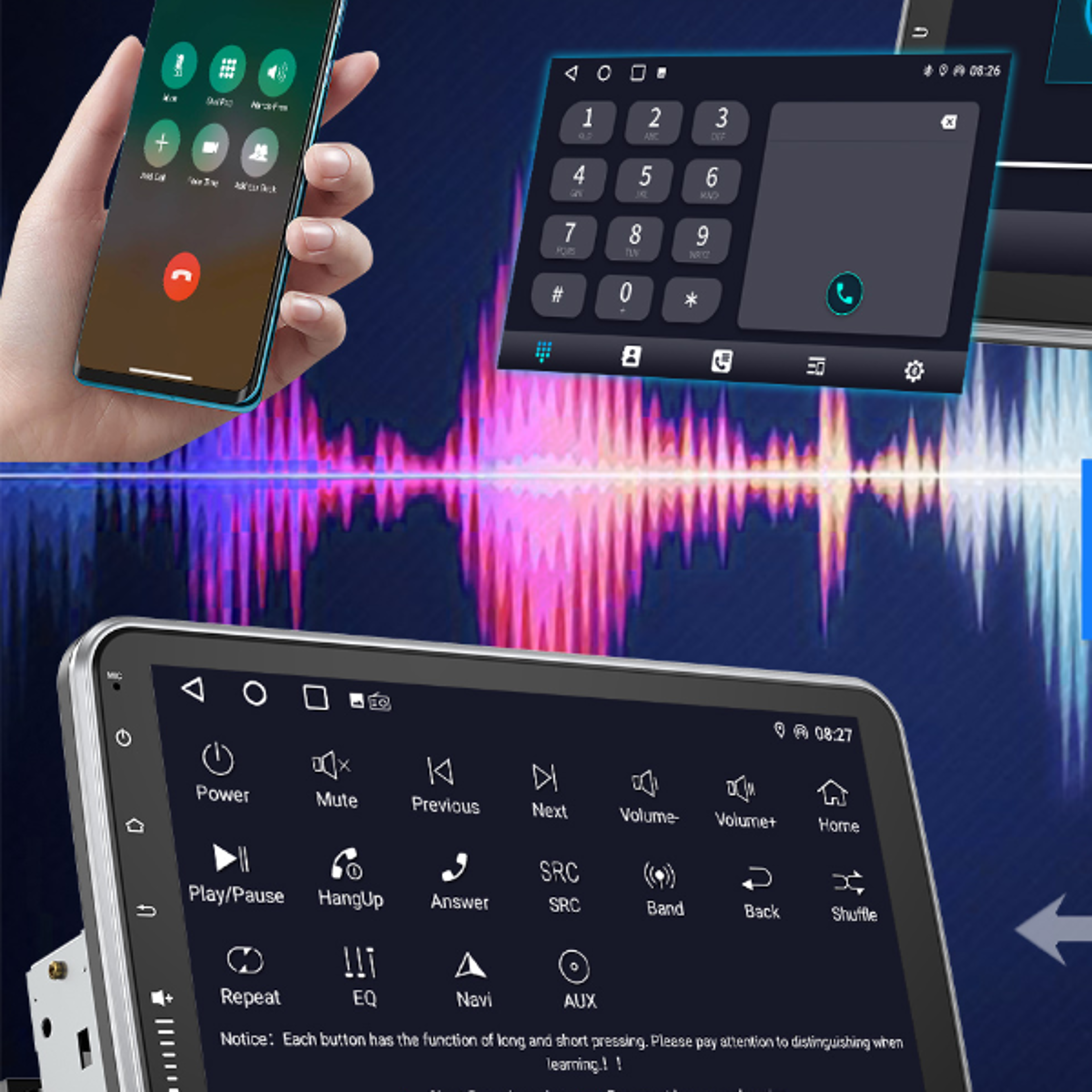 android wireless car play, android auto car stereo radio, gps navi, bt fm rds, wifi, usb microphone