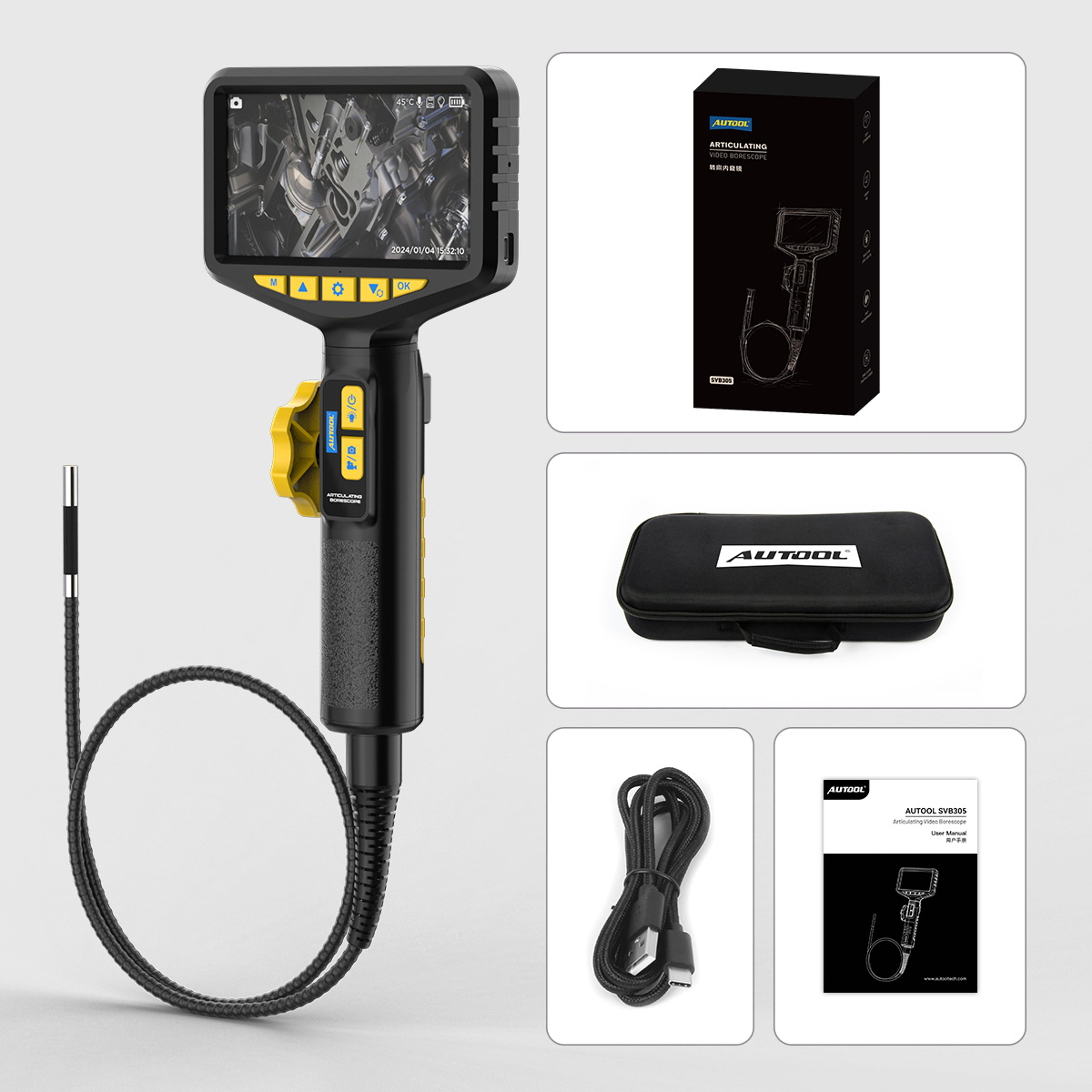 automotive industrial endoscope with light, auto focus endoscope inspection camera lens for img & video