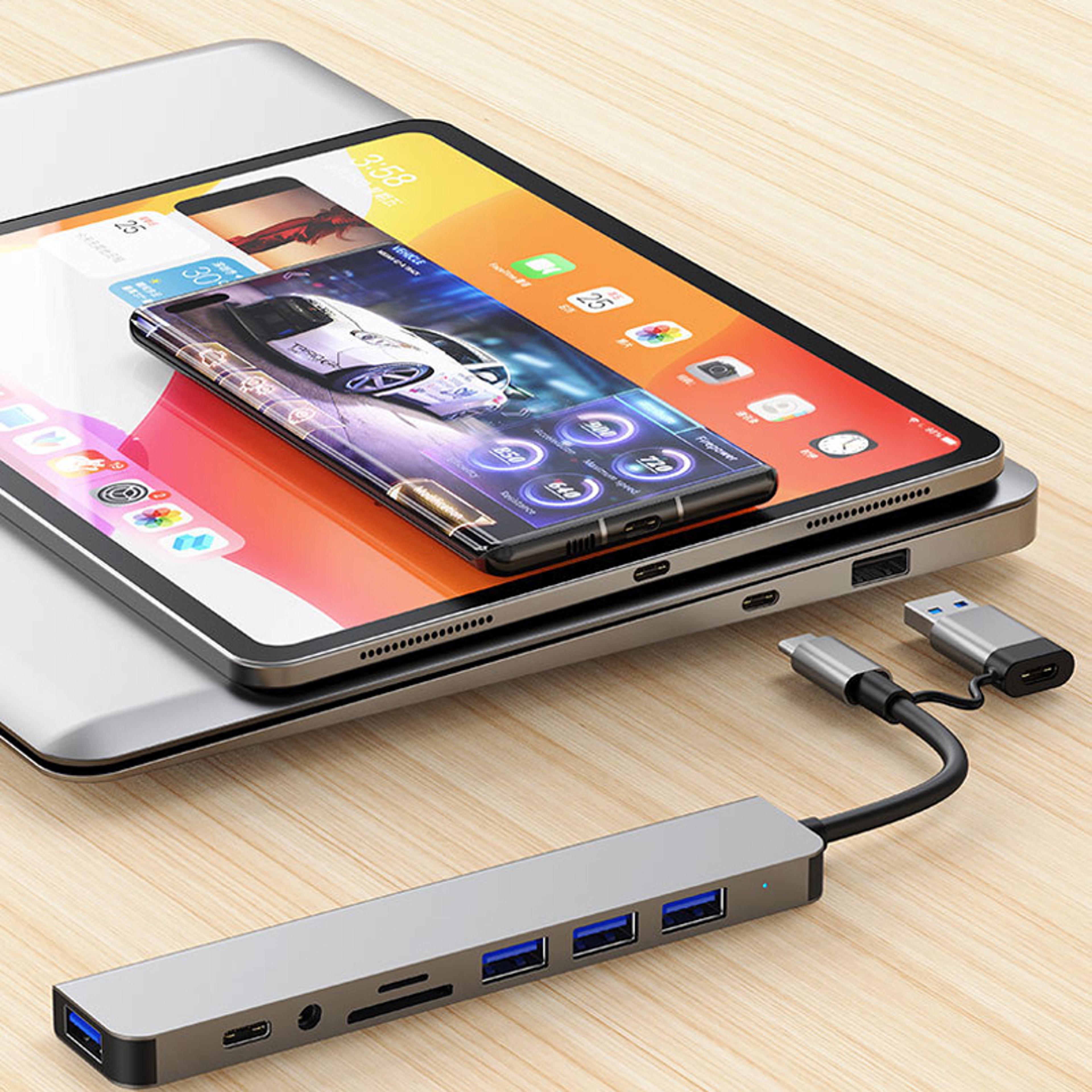 USB Type C HUB Docking Station With Audio Jack Adaptor Micro SD Card Reader Laptop Tablet Phone Dis 2