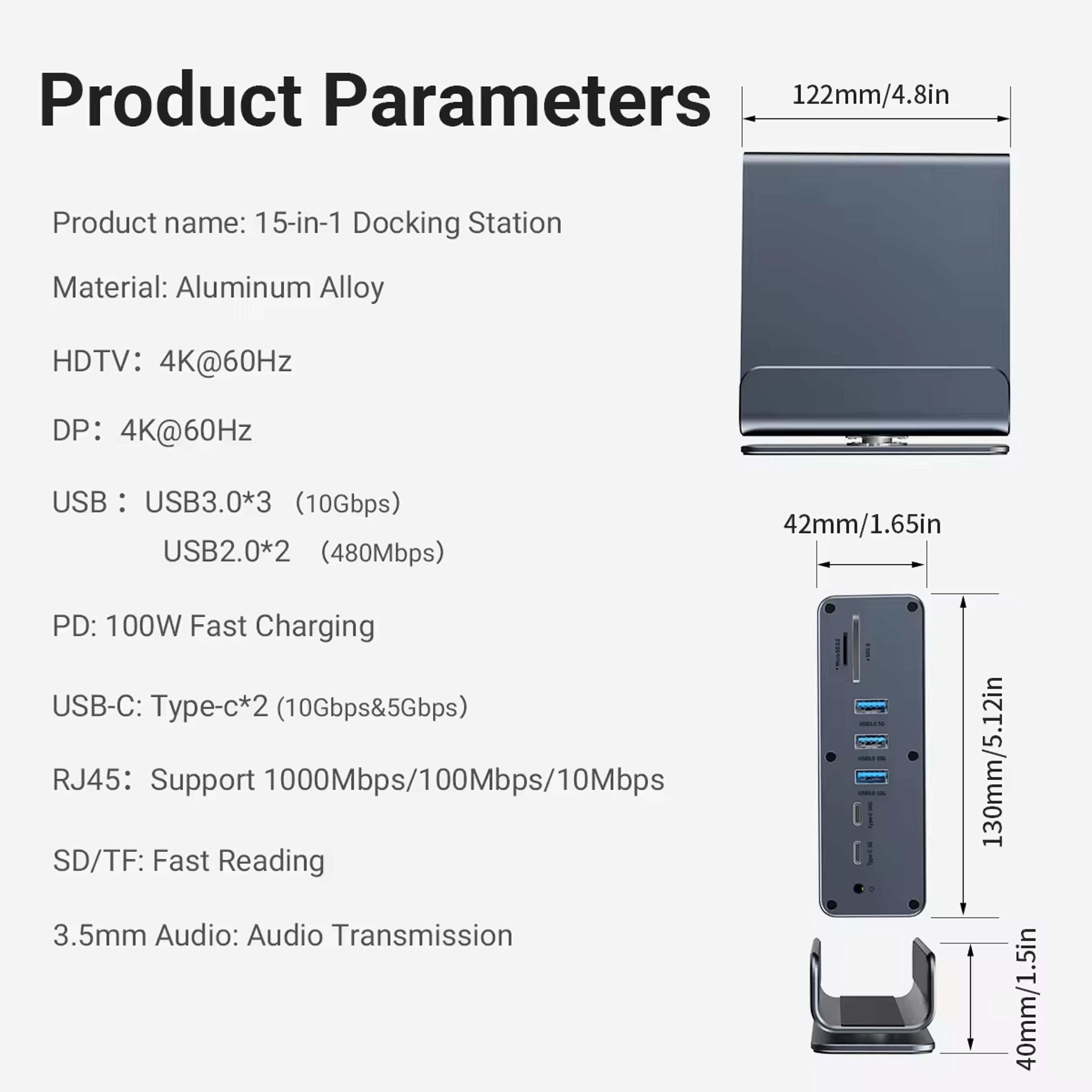 Hub TypeC Docking Station 4K 60Hz HDMI USB SD TF Audio Display Port Adaptor 5