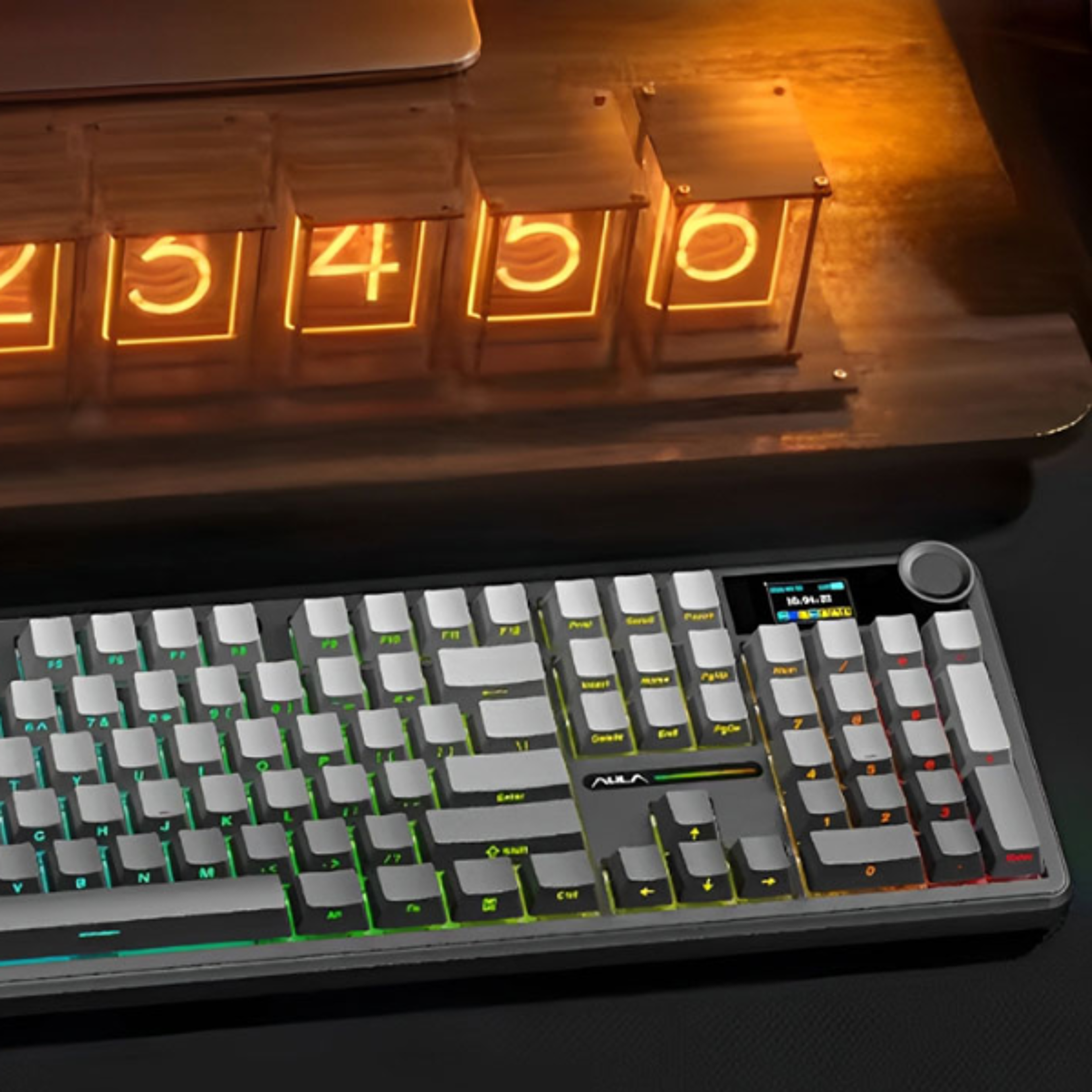 pro gaming mechanical keyboard, tri mode, custom multi-knob, screen rgb e-sports wireless keyboard with smart display