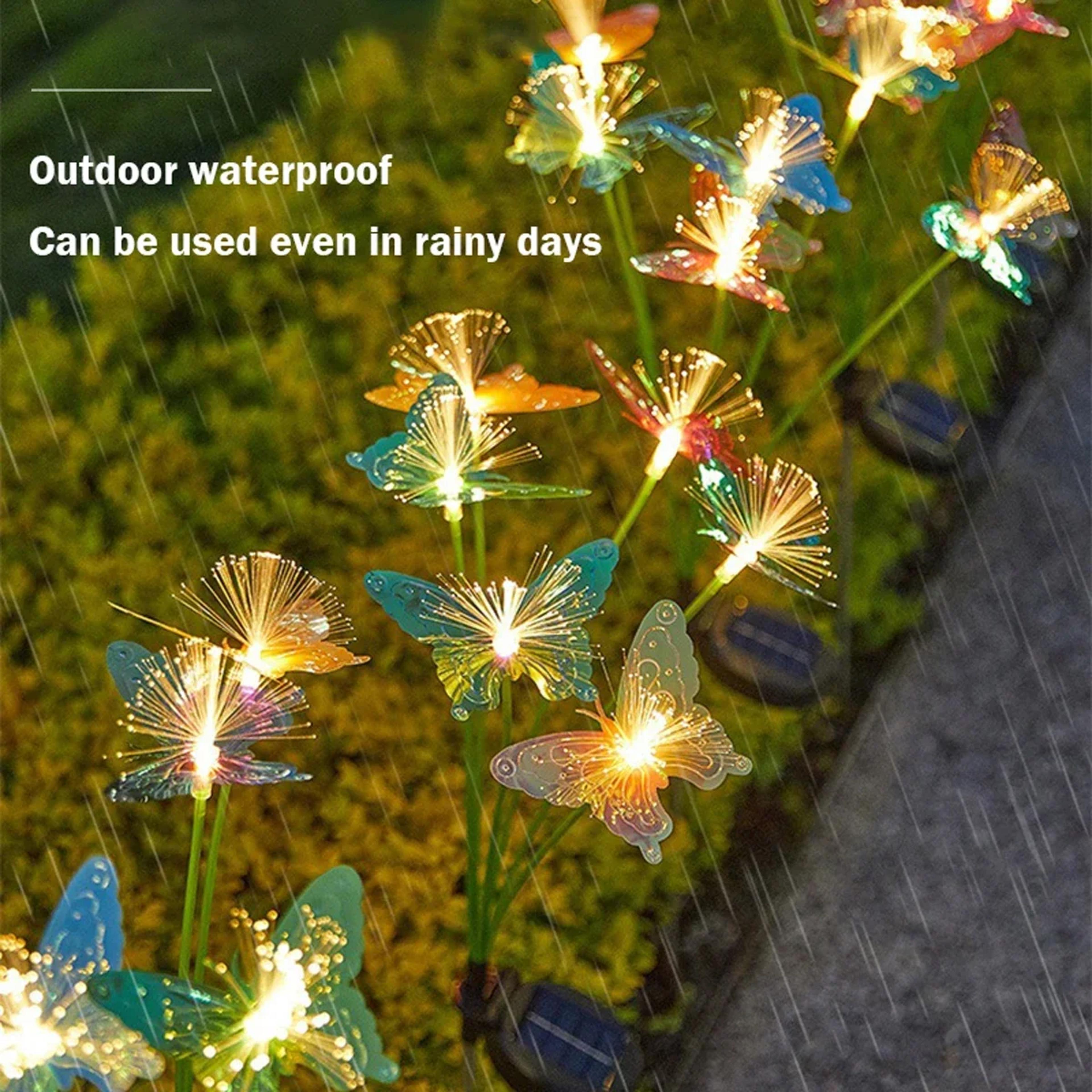 Heads Solar Powered Butterfly Fibre Optic Light Waterproof Outdoor Courtyard Light Lawn Garden Fest 2