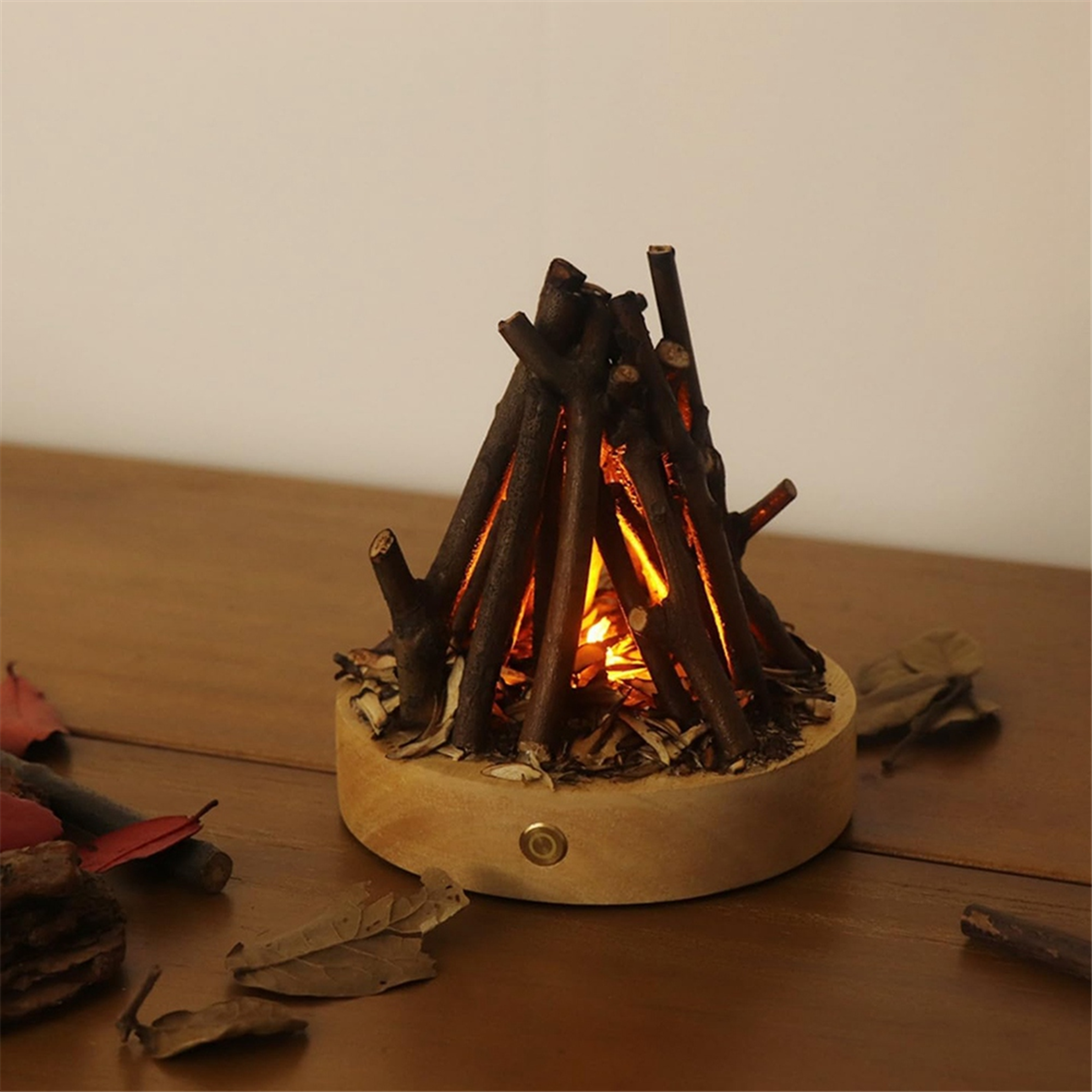 usb charged 3 modes lamp, flame-less bonfire night light for bedroom, living room, camping, and atmosphere decor