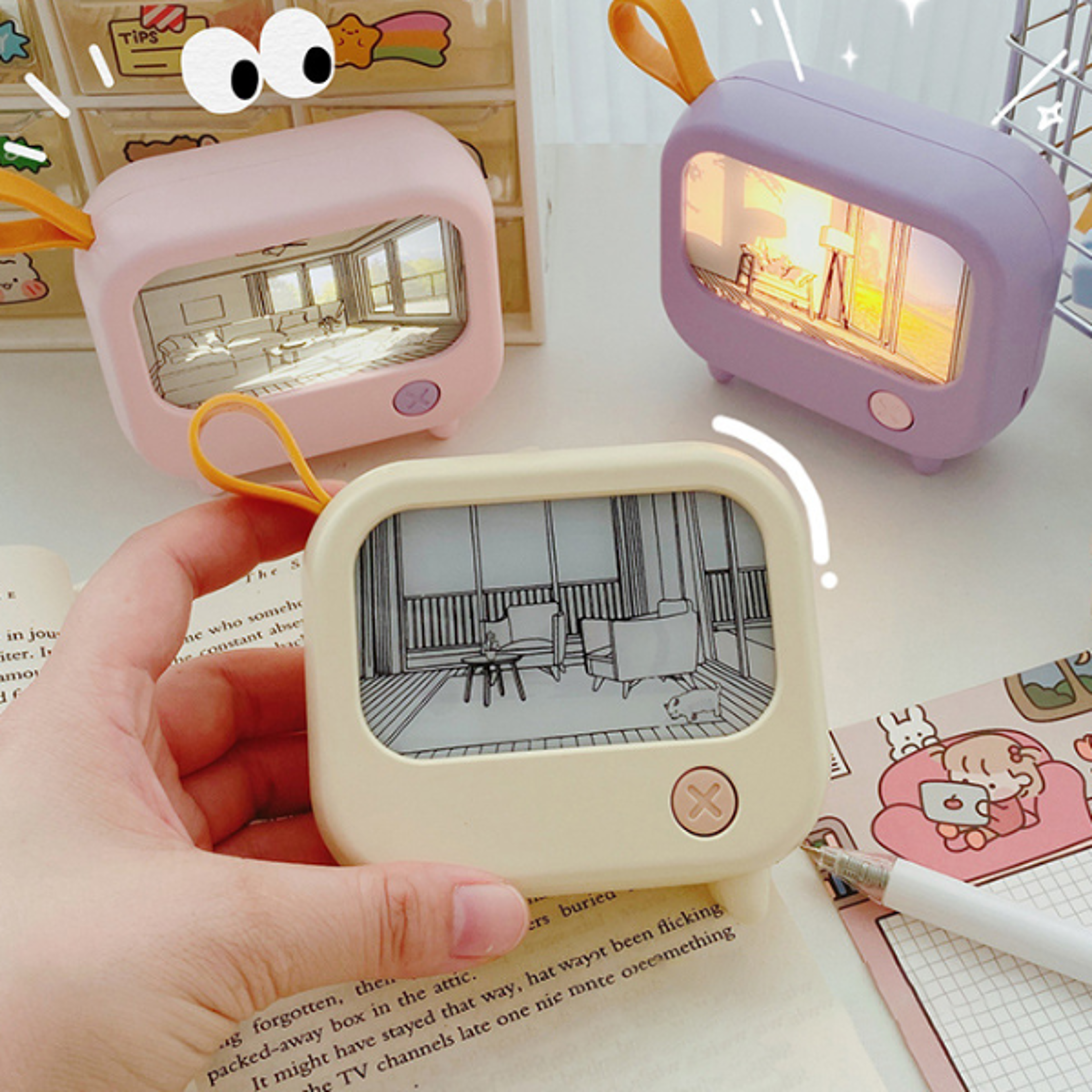 tv painting night light led, cute child learning table lamp, mini desktop atmosphere lighting, room home decoration