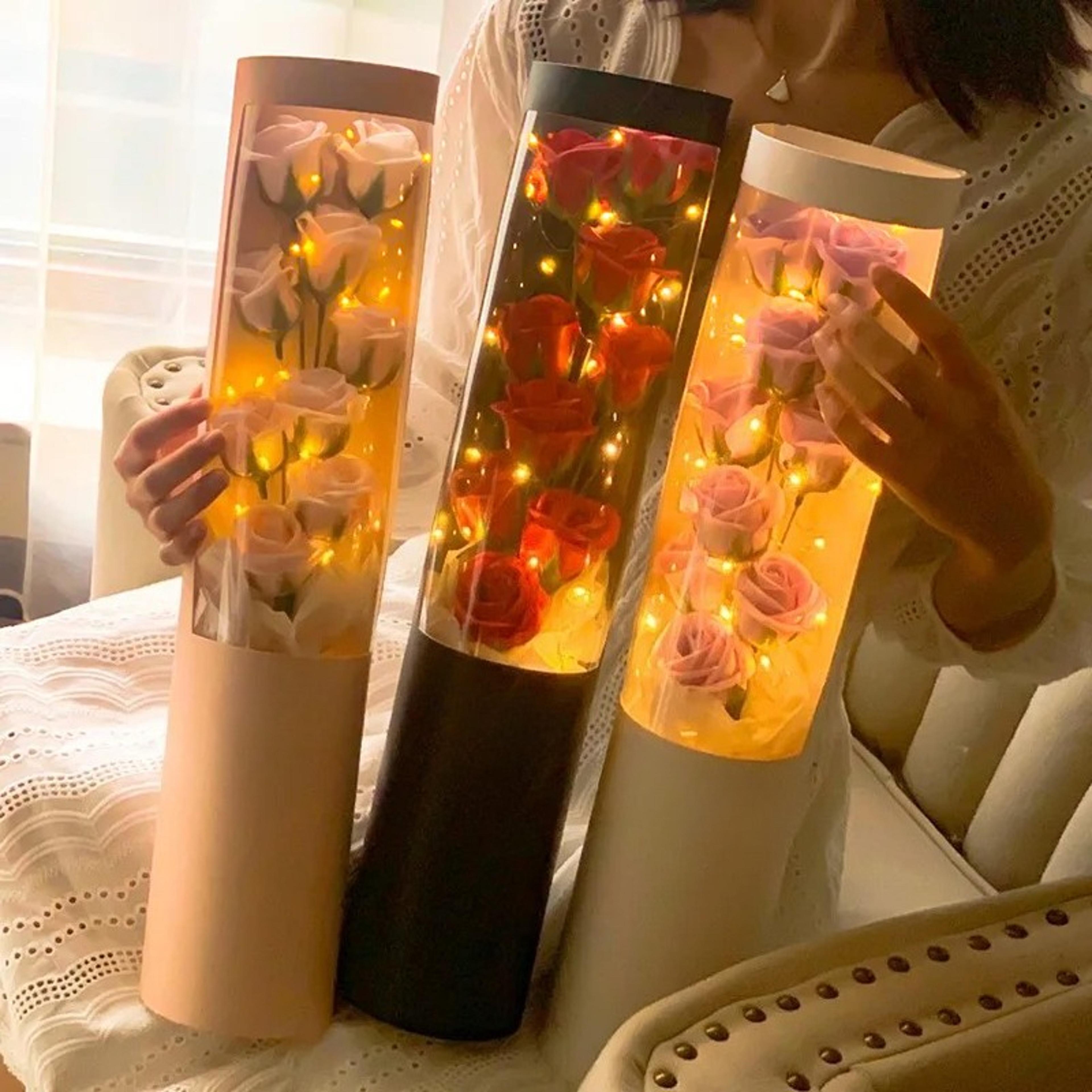 valentines day romantic soap forever rose flower light gift box, hug bucket eternal rose for gift and atmosphere decor