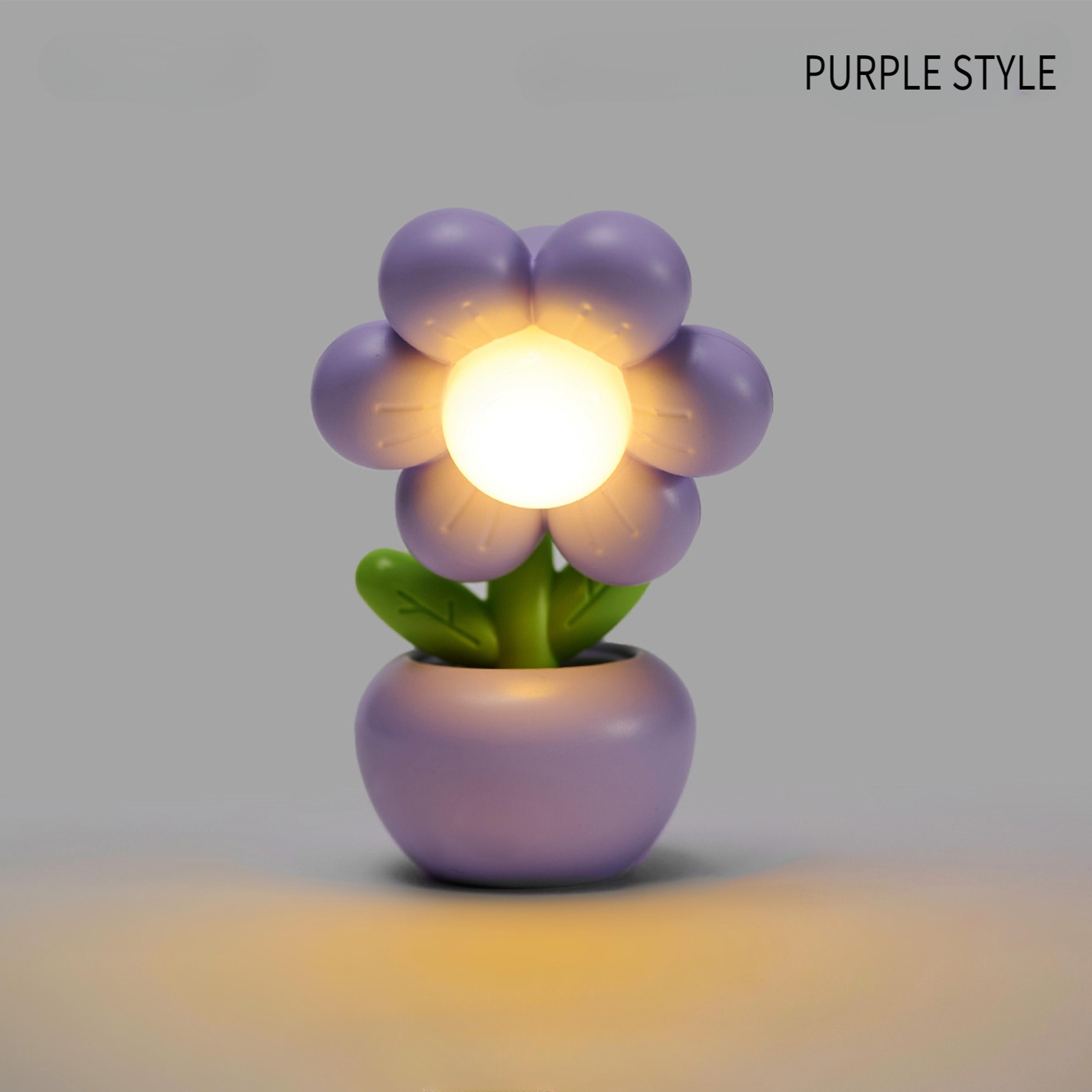Battery Powered Mini LED Floral Potted Night Light Desktop Lamp For Bedroom Kids Room Children Gift 7