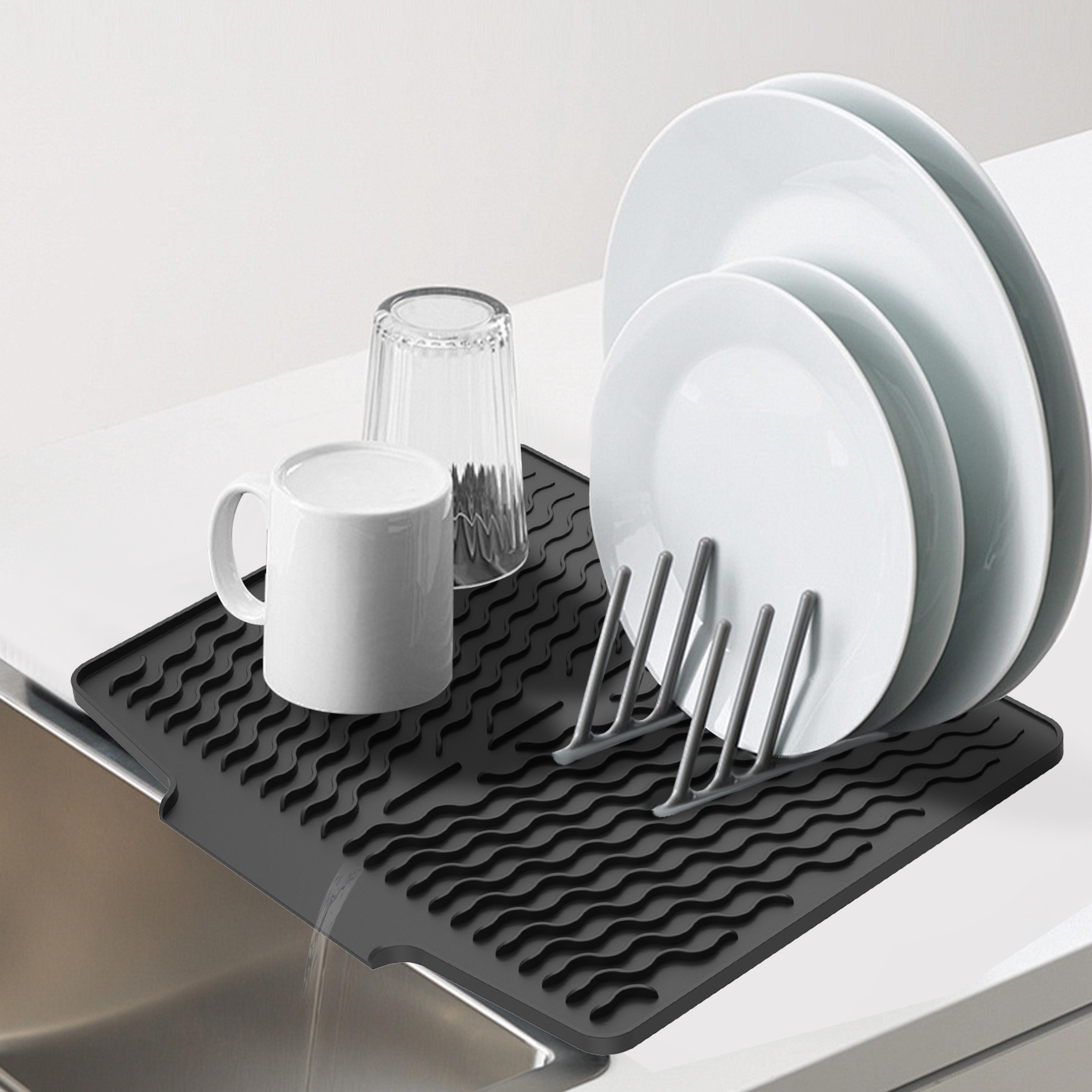 silicone dish drying mat, heat resistant, reusable nonslip drying pad for counter top, ideal for dishes and utensils