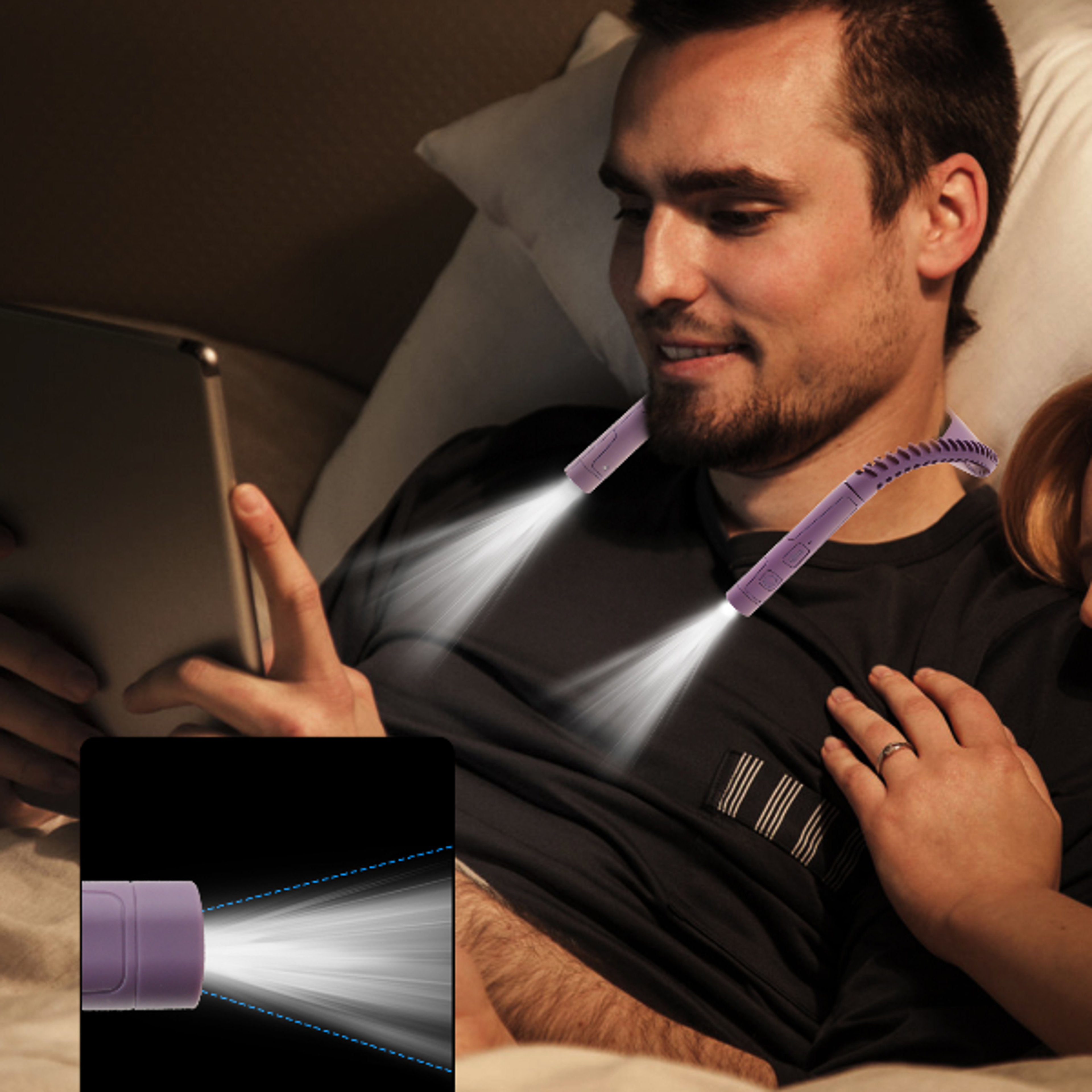 led neck reading light, speed brightness adjustable, type c rechargeable, bendable neck light for reading