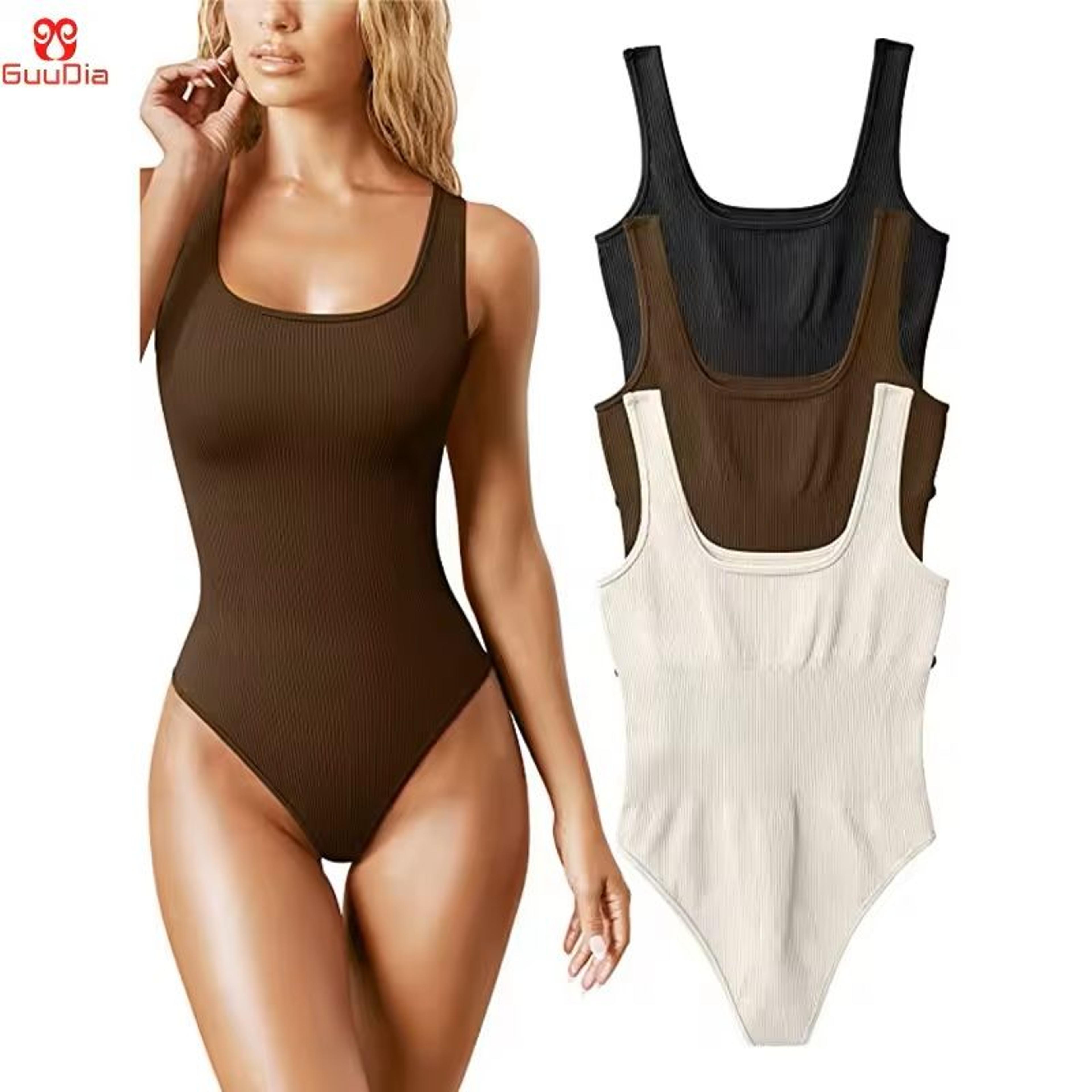 ribbed tummy control bodysuit – light compression shaper with open crotch