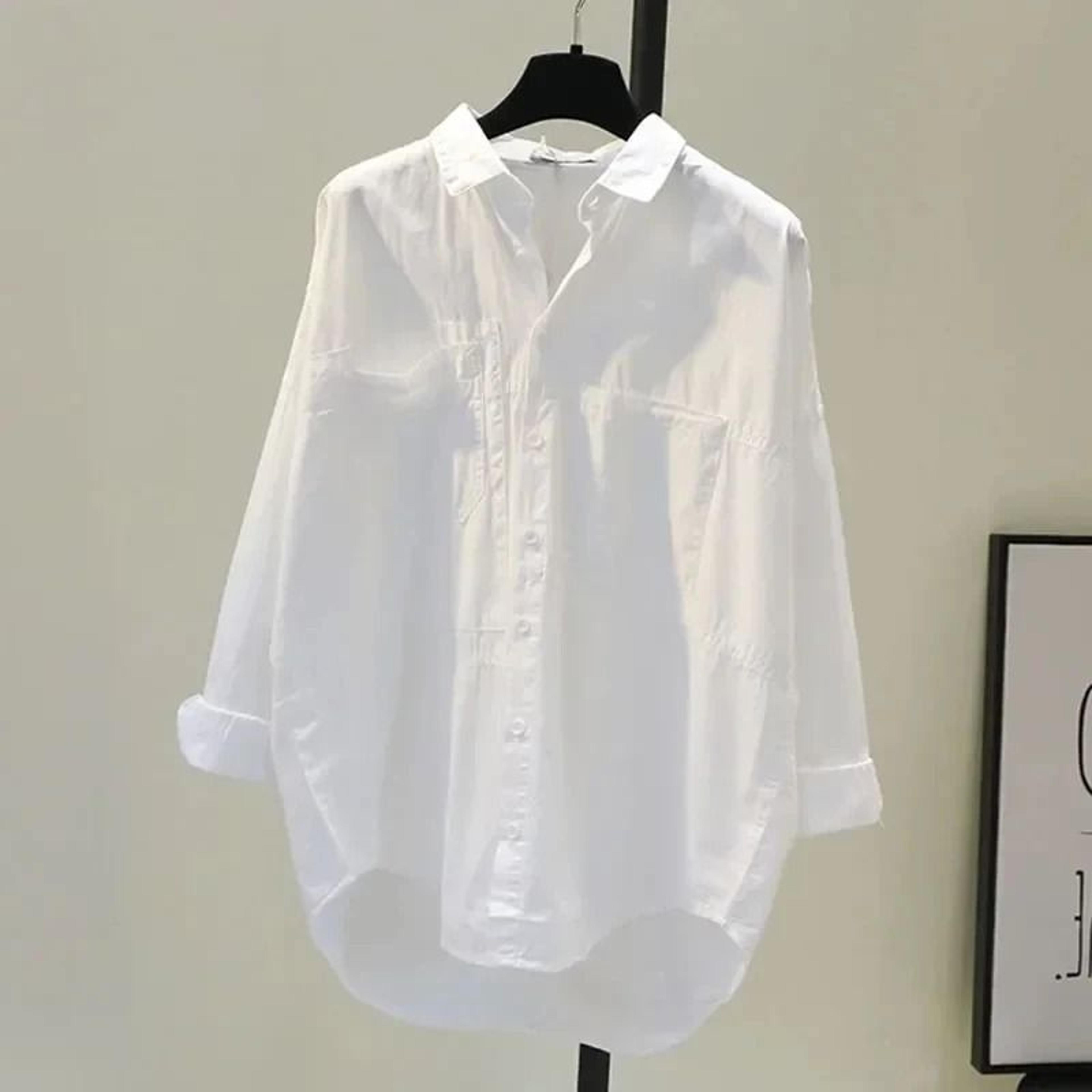 long sleeve white women shirt casual loose office button blouse