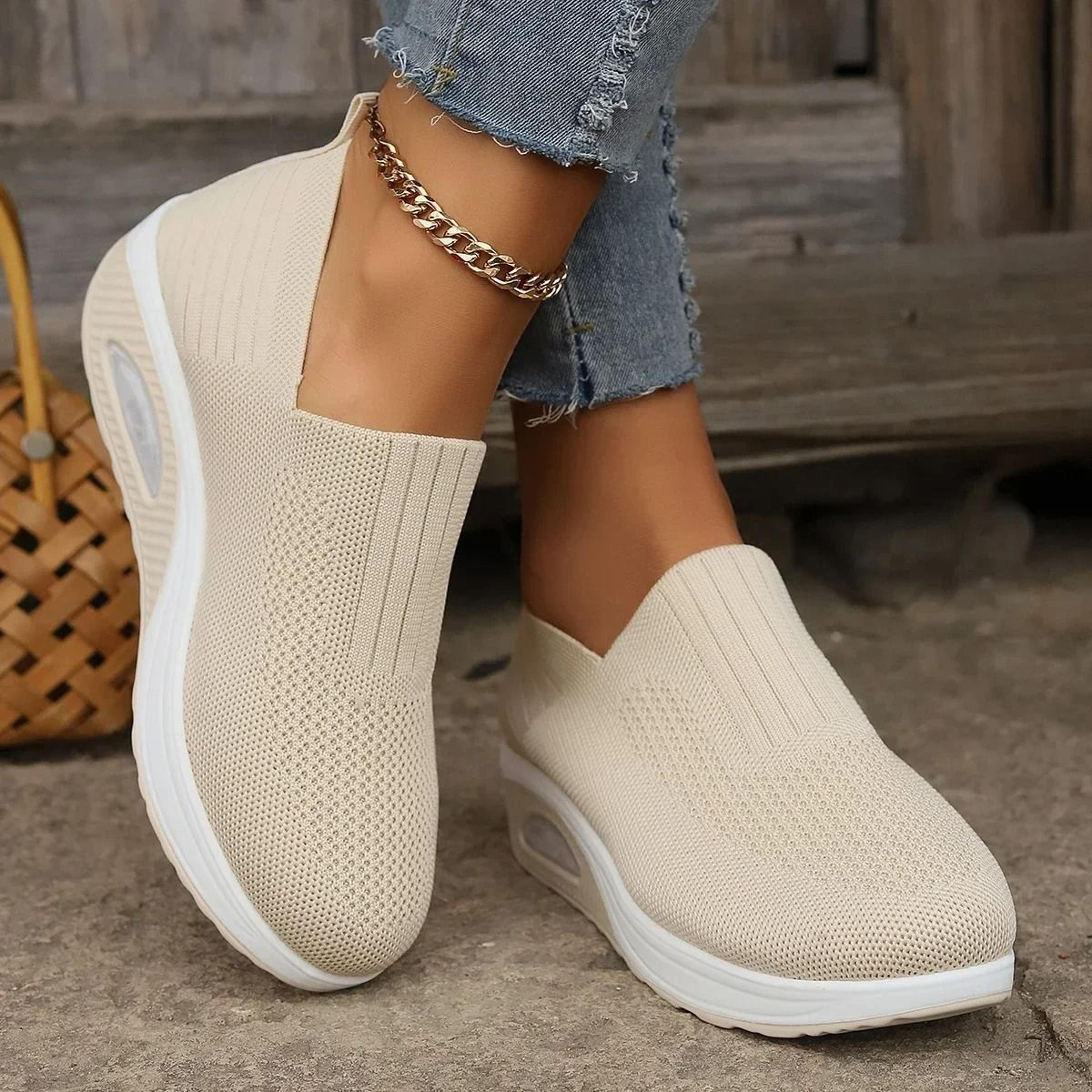 Womens Mesh Breathable Slip On Platform Sneakers Comfortable Air Cushion Walking Shoes 4