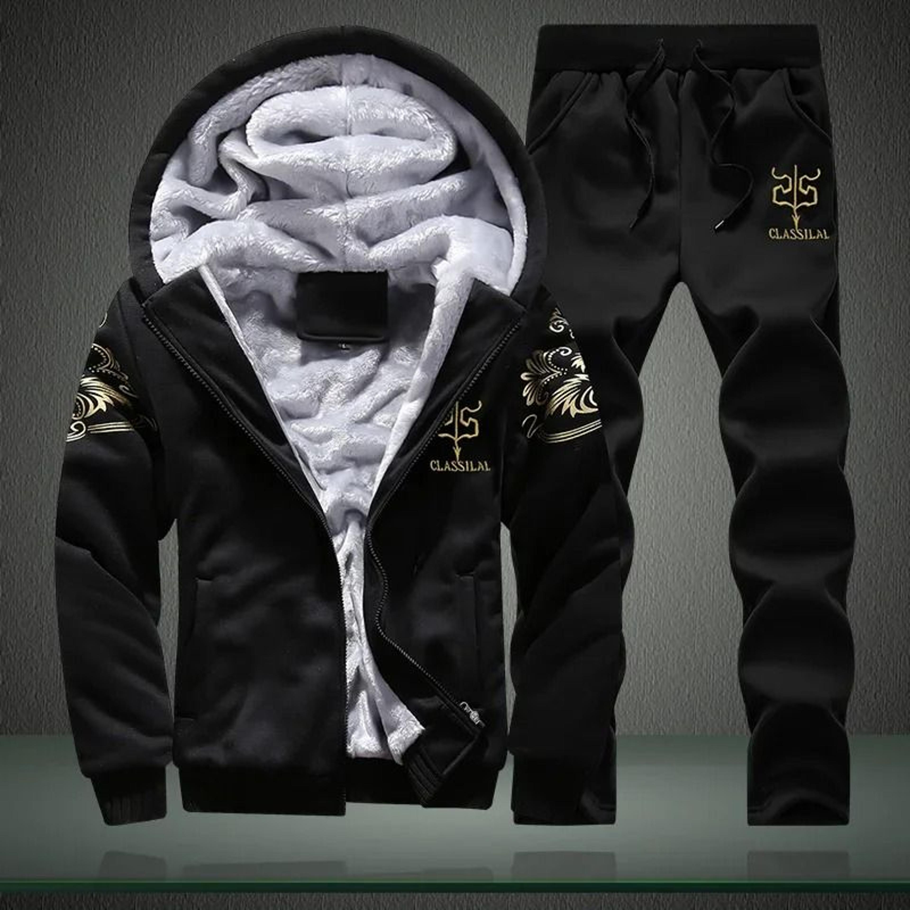 mens autumn and winter sportswear set hooded jacket and pants two piece outfit