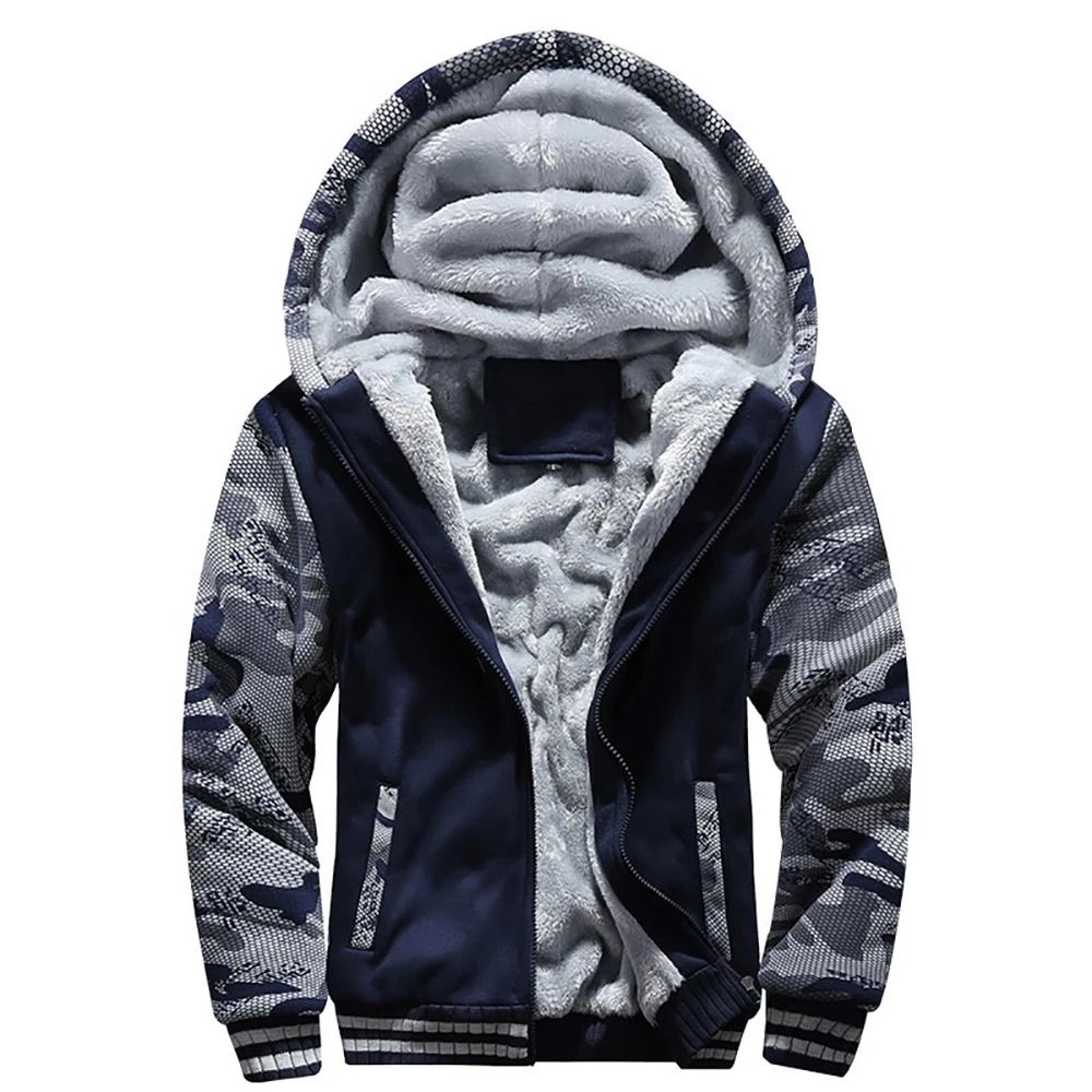 mens camouflage winter jacket with fleece lining and hood