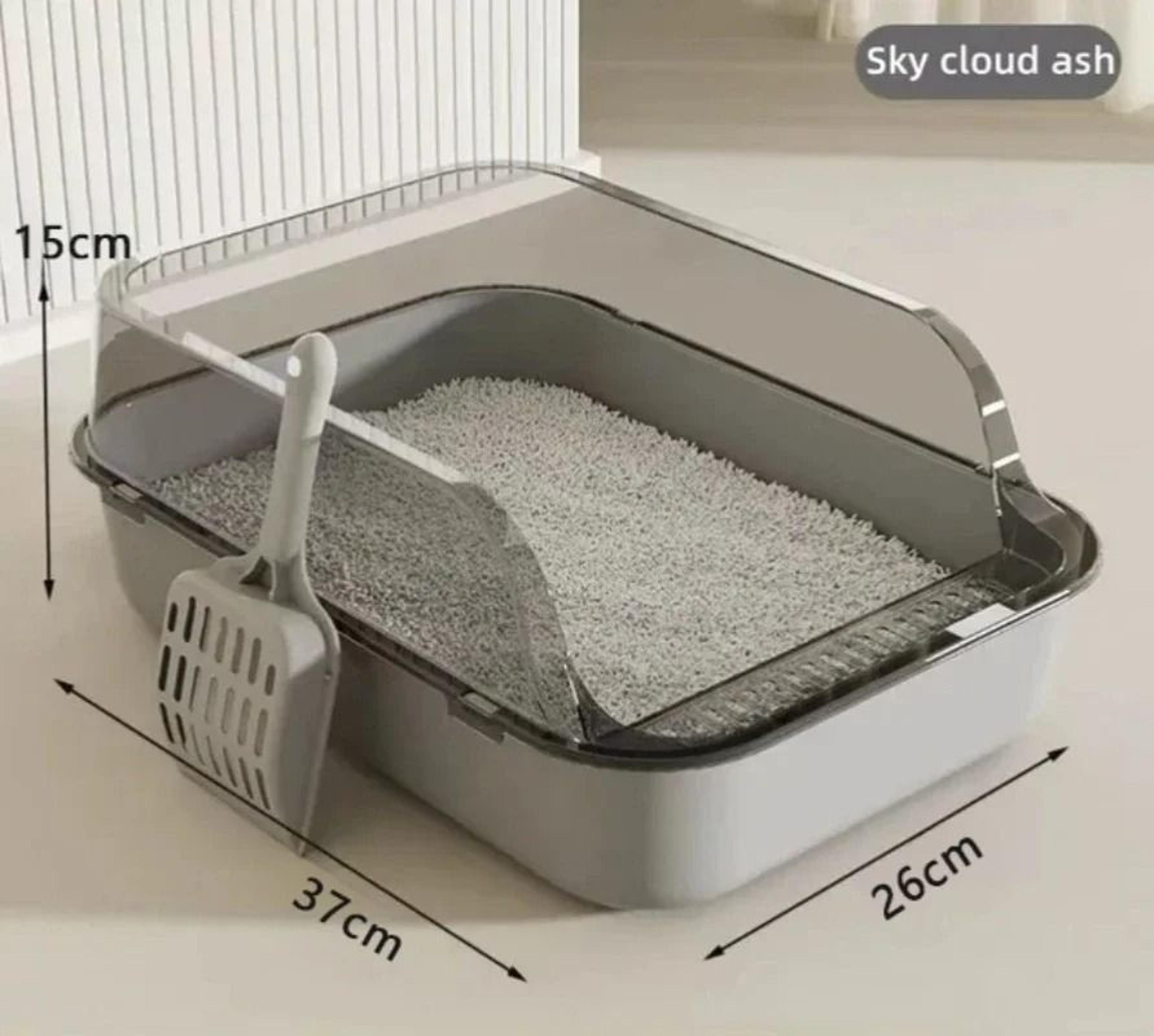 Semi Enclosed Cat Litter Box Splashproof Kitty Toilet With Cleaning Basin 6