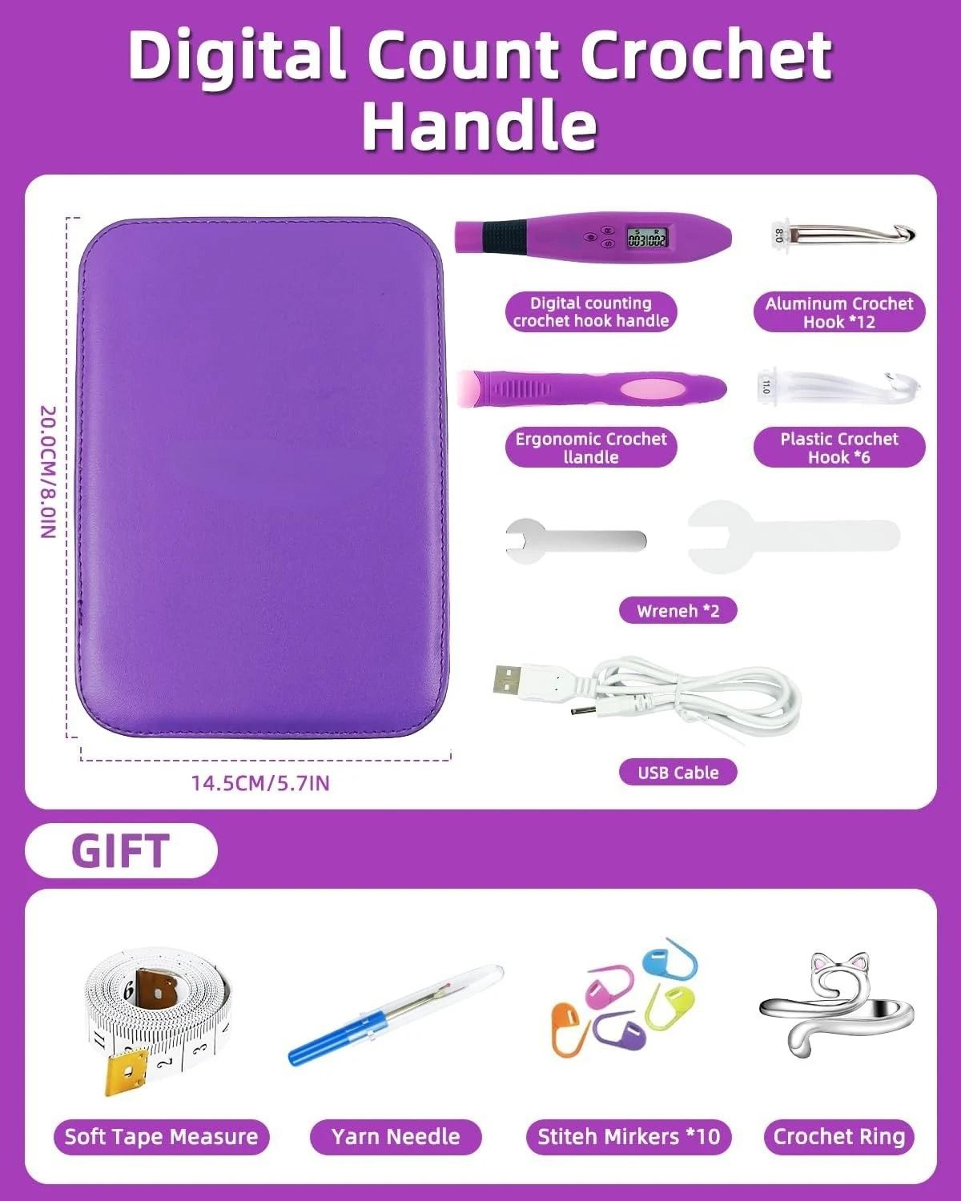 24pcs Lighted Crochet Hook Set With Counter Ergonomic Knitting Needles Kit For Beginners 6