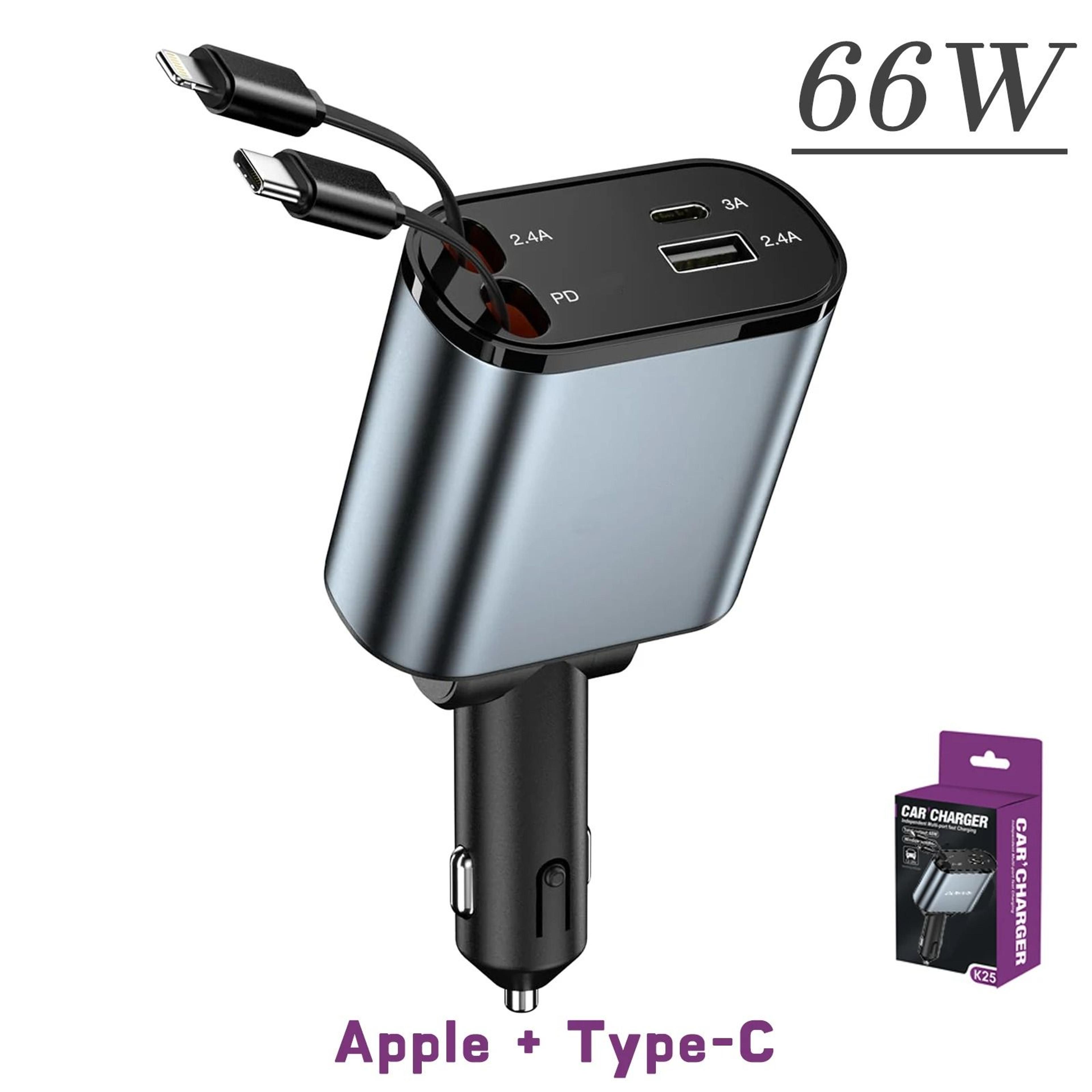 4 In 1 Retractable Car Charger Fast Charging USB PD Type C QC Adapter 10