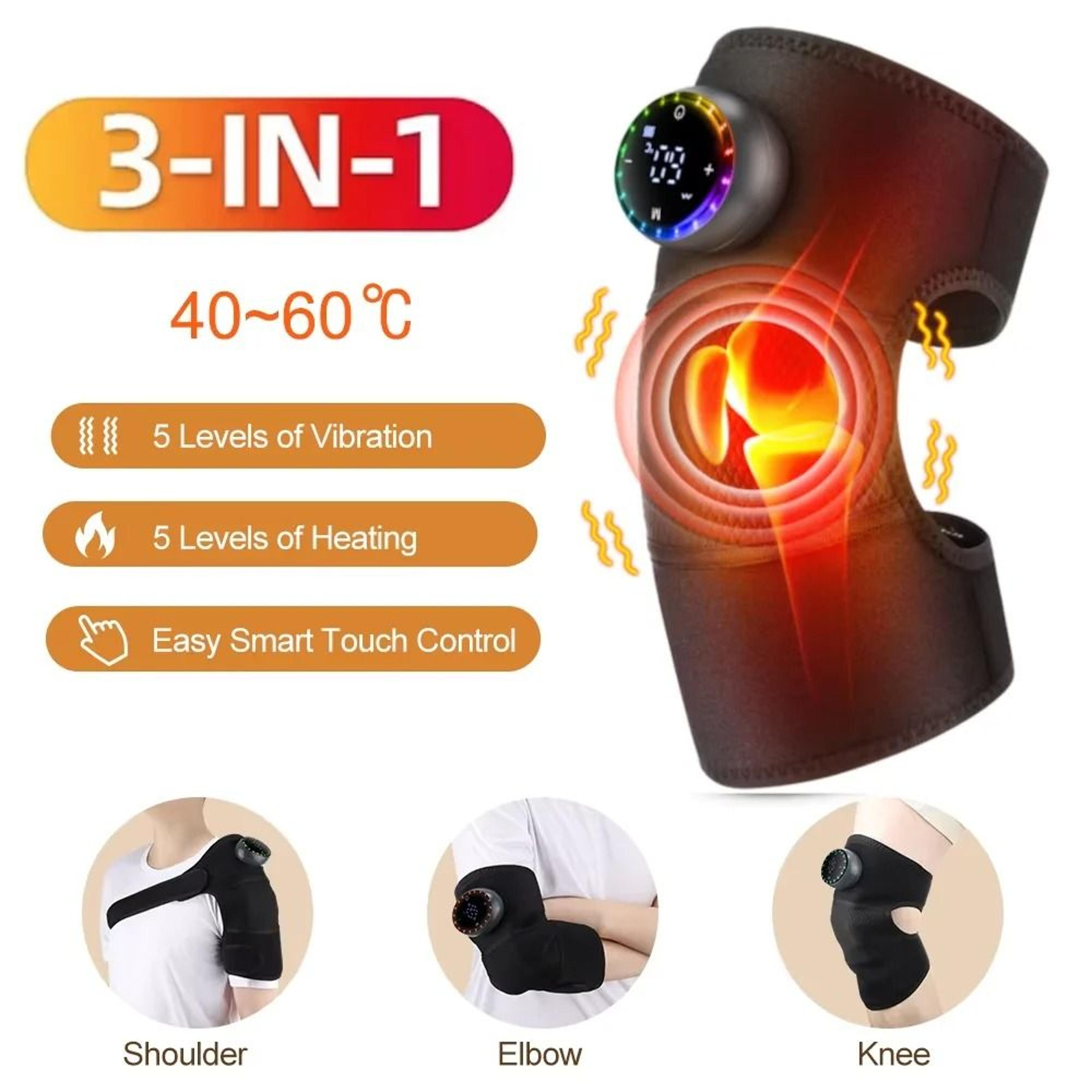 3-in-1 cordless heating knee pad with massage and adjustable strap for knee, shoulder, and elbow relief