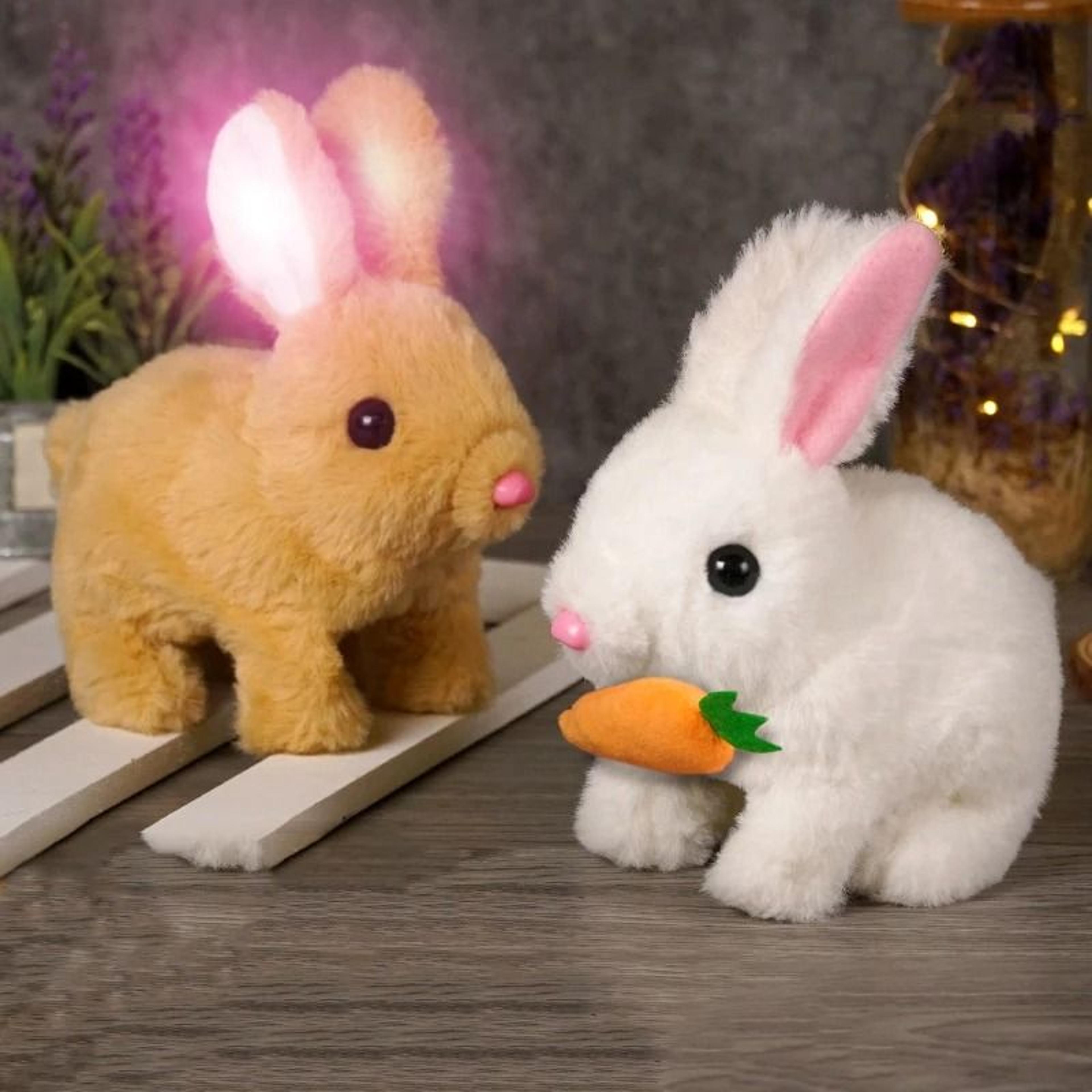 electric rabbit plush toy with carrot – walking, ear-wiggling, and tail-wagging interactive bunny for kids