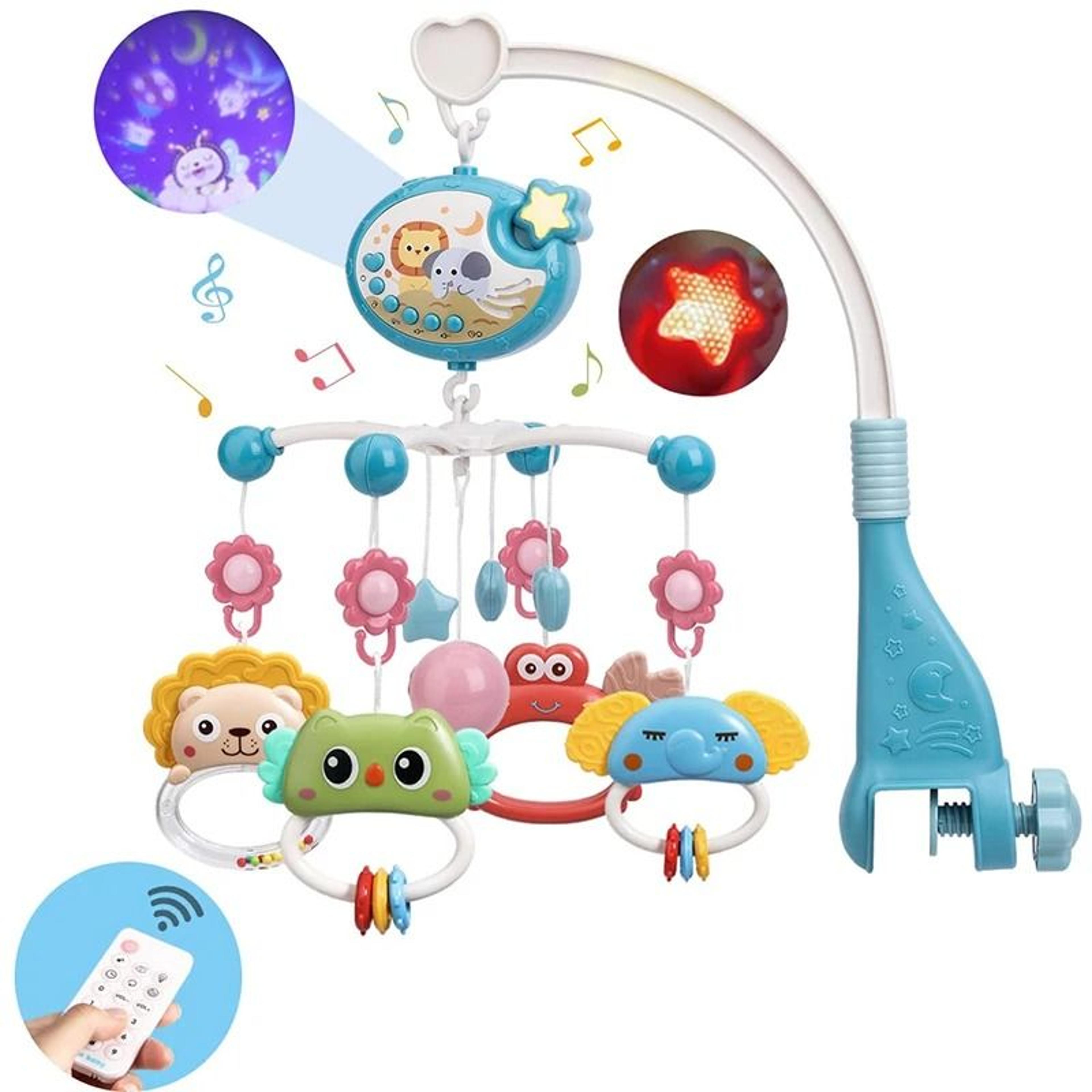 musical baby crib mobile with 360° rotation night light projection and timer