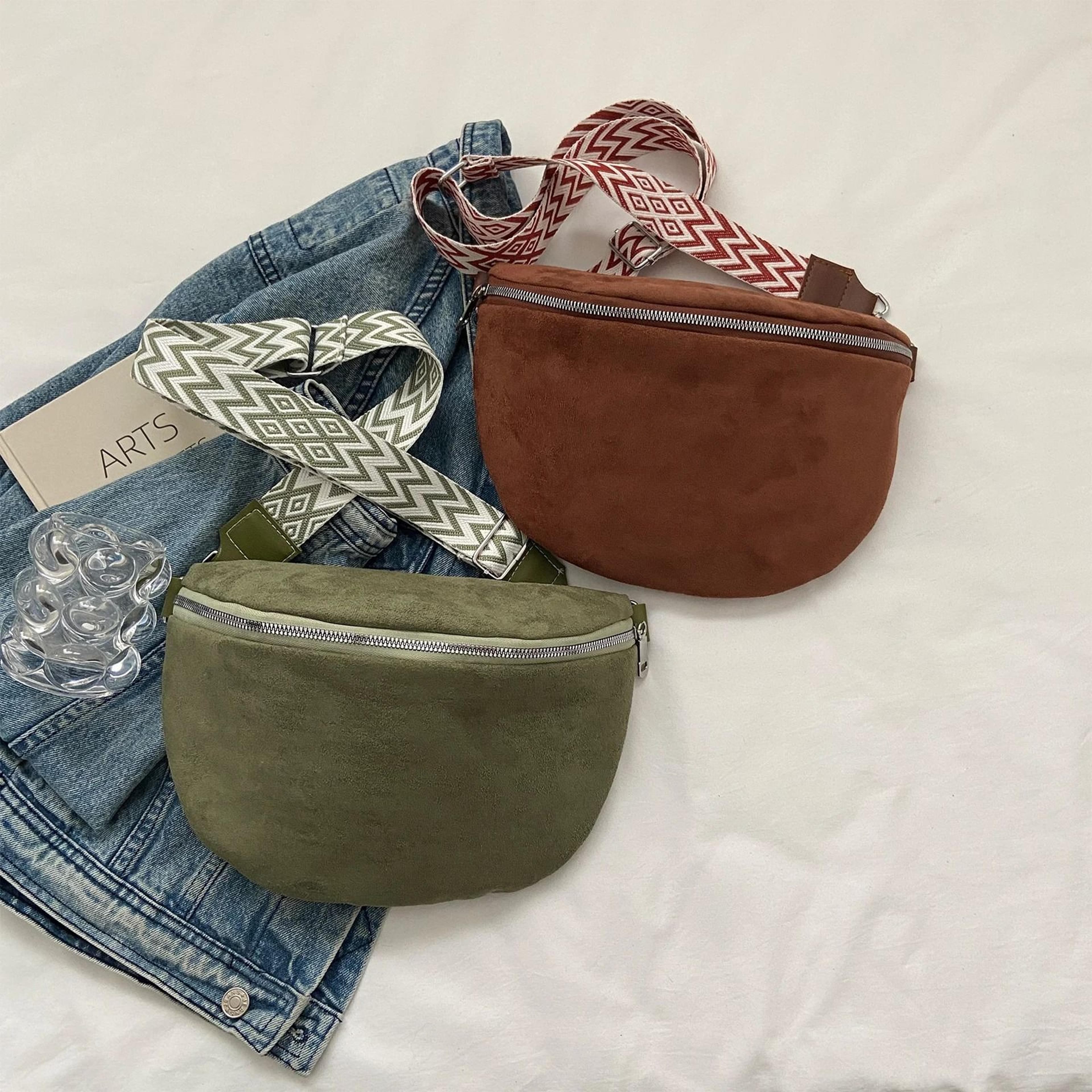 Fashion Suede Women Waist Bag Retro Half Moon Chest Bag With Wide Strap 3