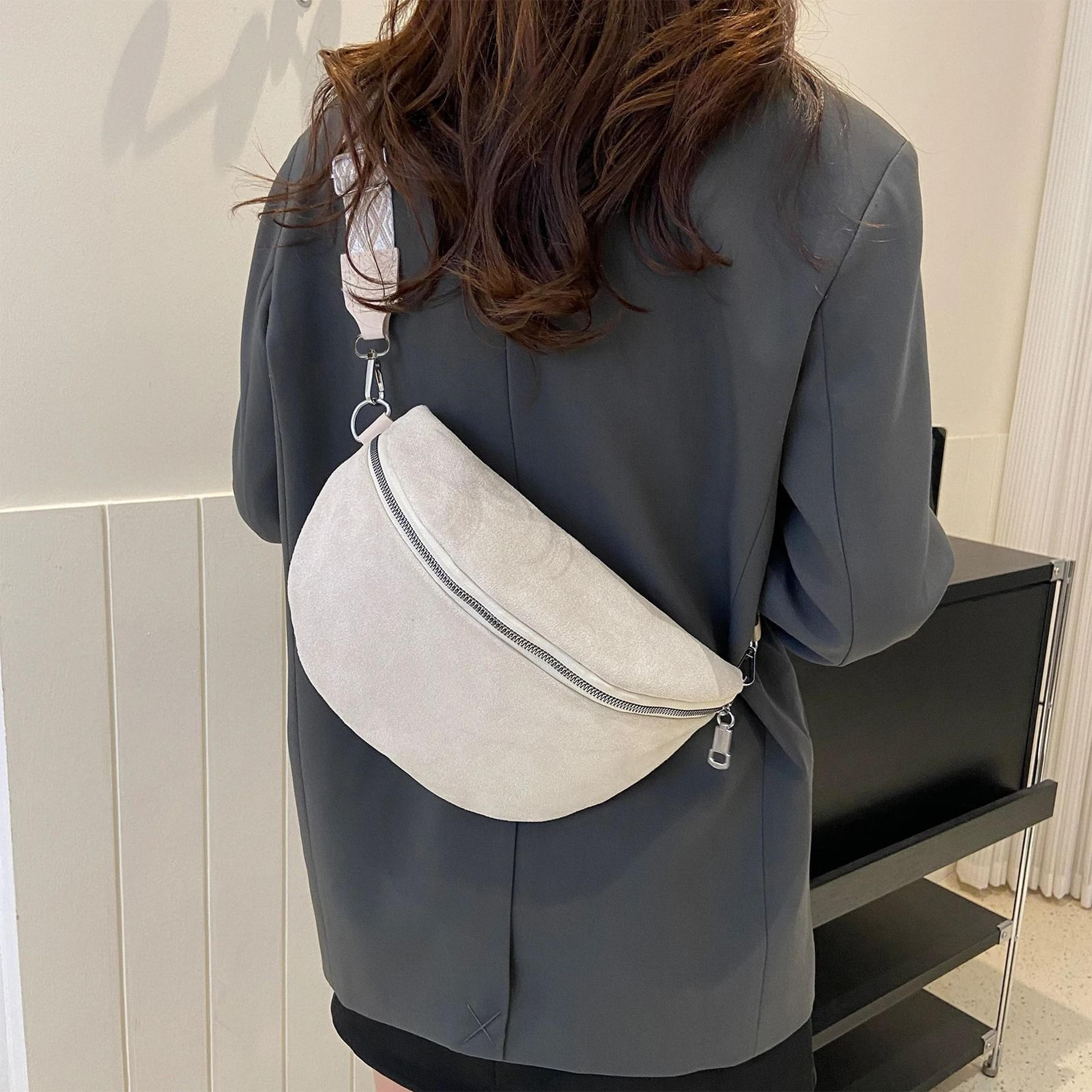 Fashion Suede Women Waist Bag Retro Half Moon Chest Bag With Wide Strap 8