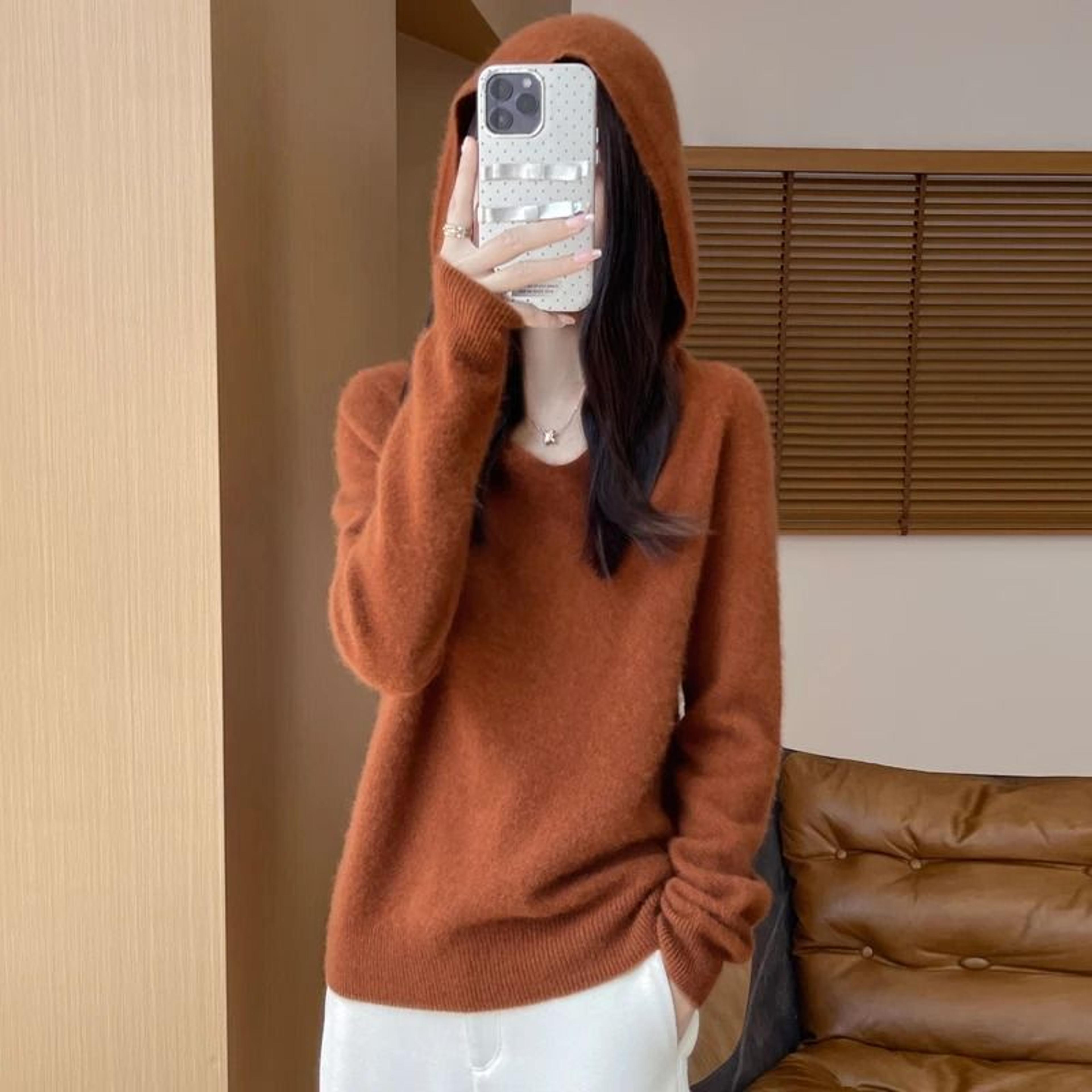 Merino Wool Hooded Pullover Sweater For Women 1