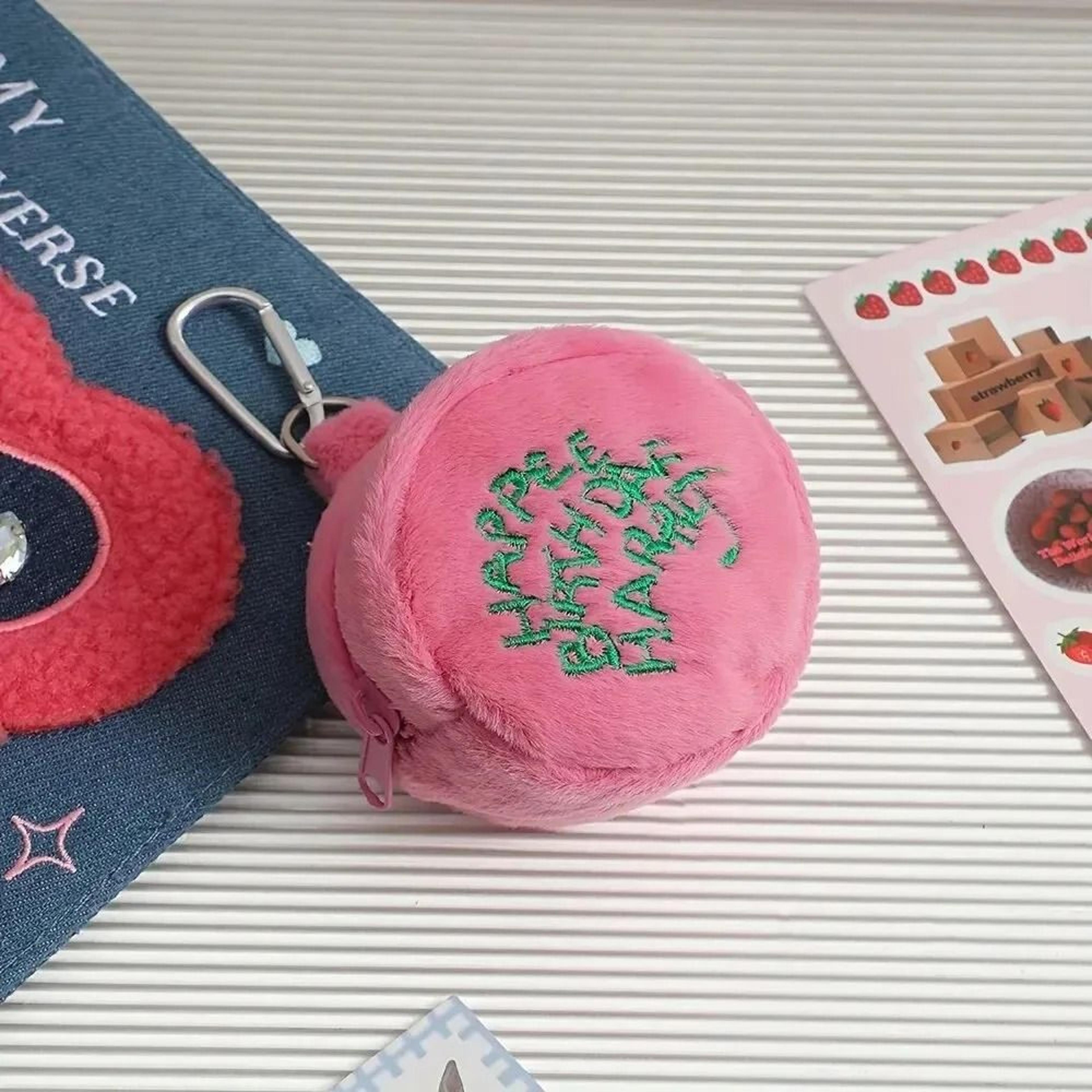 Pink Mini Plush Coin Purse  Cute Portable Storage For Coins Earphones And Small Essentials 2