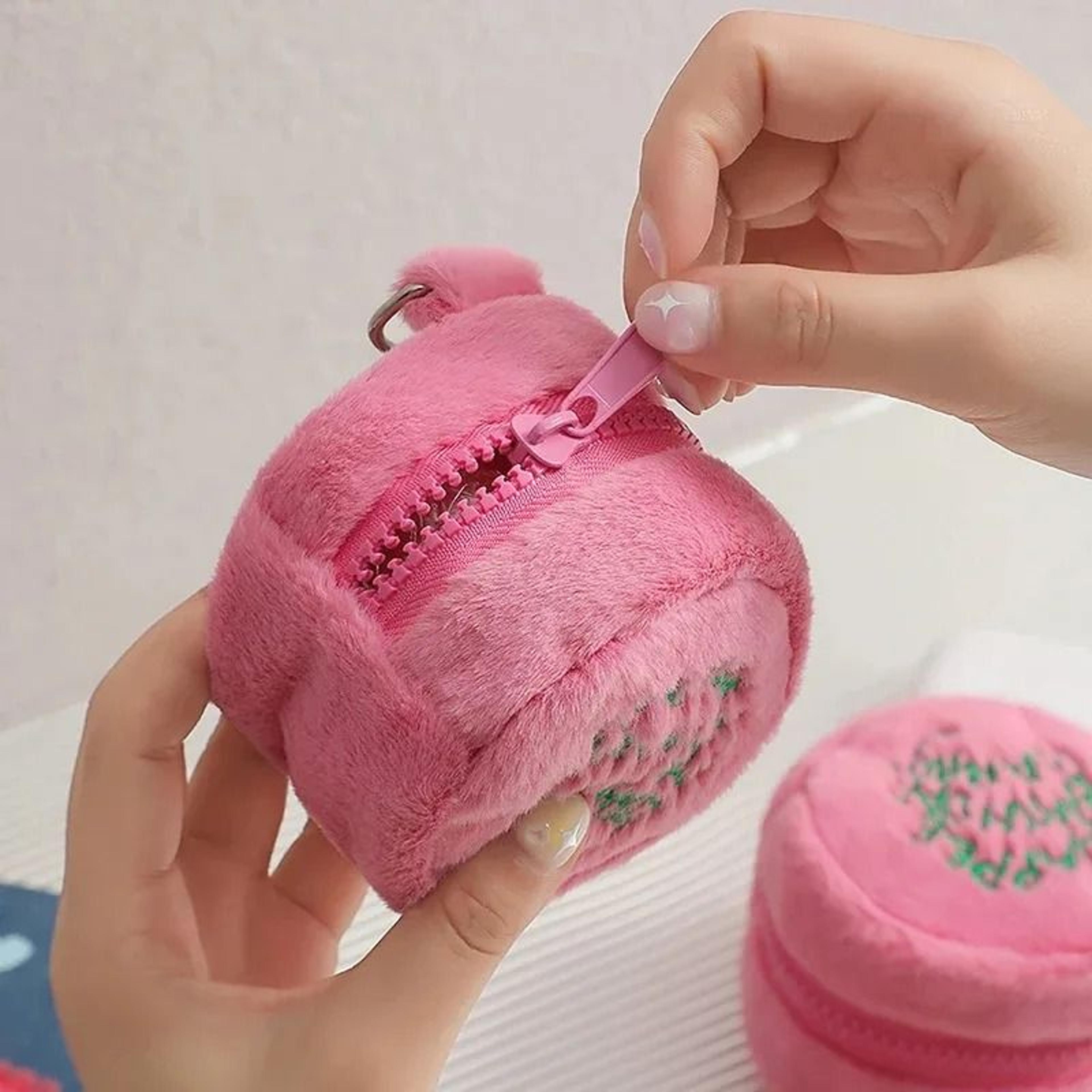 Pink Mini Plush Coin Purse  Cute Portable Storage For Coins Earphones And Small Essentials 5