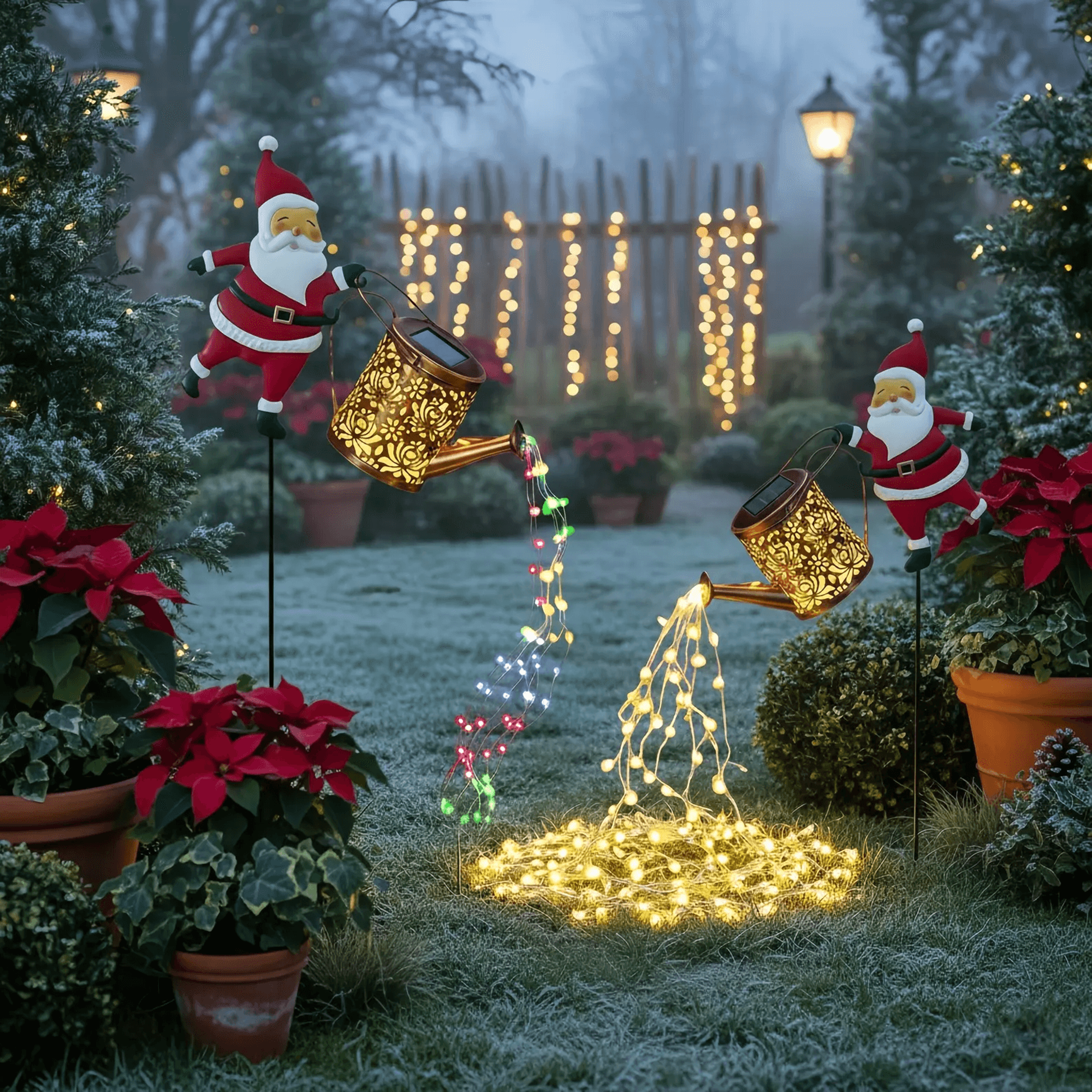 solar santa claus kettle light for garden and outdoor christmas decoration