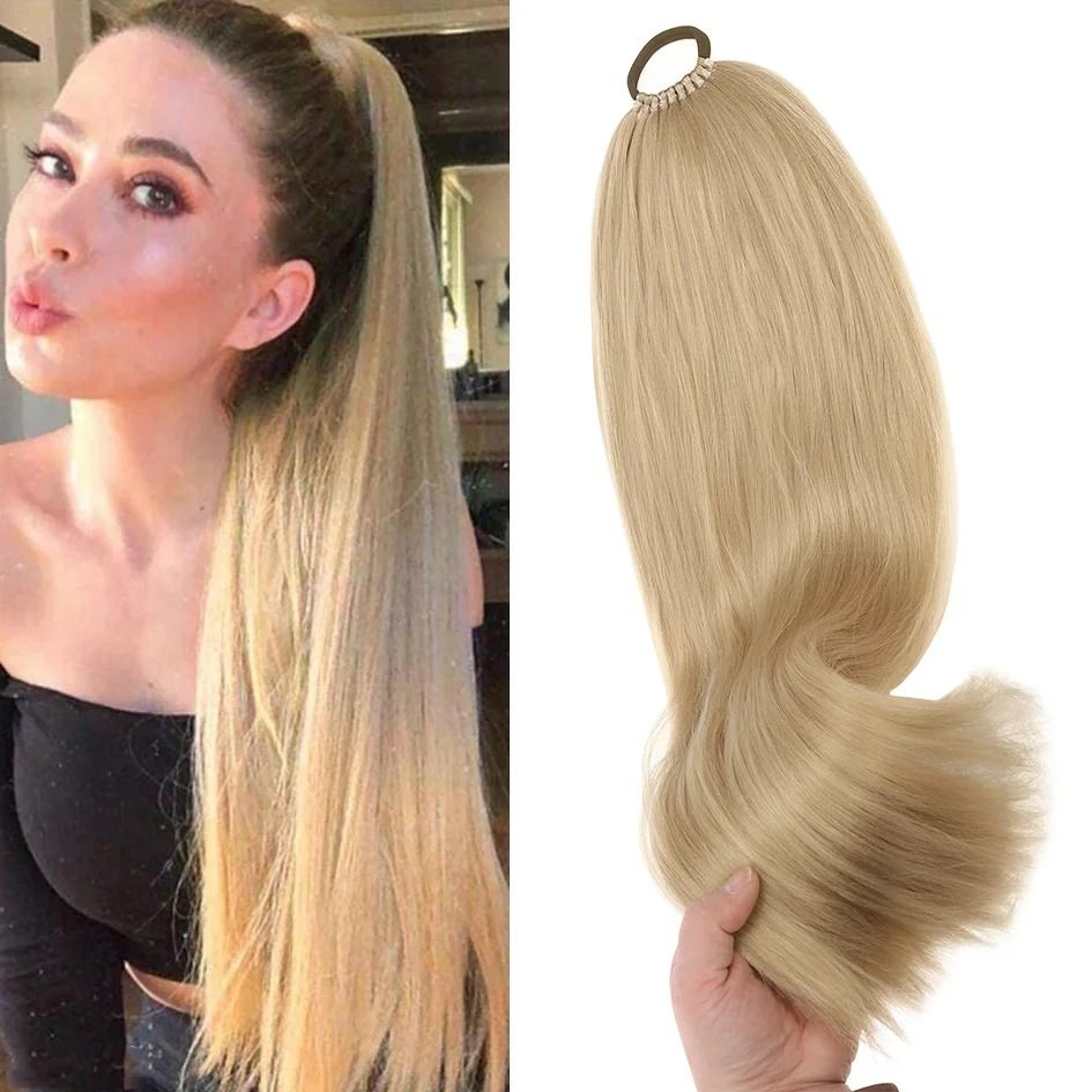 Synthetic Long Straight Ponytail Wig With Headband And Elastic Rope 11