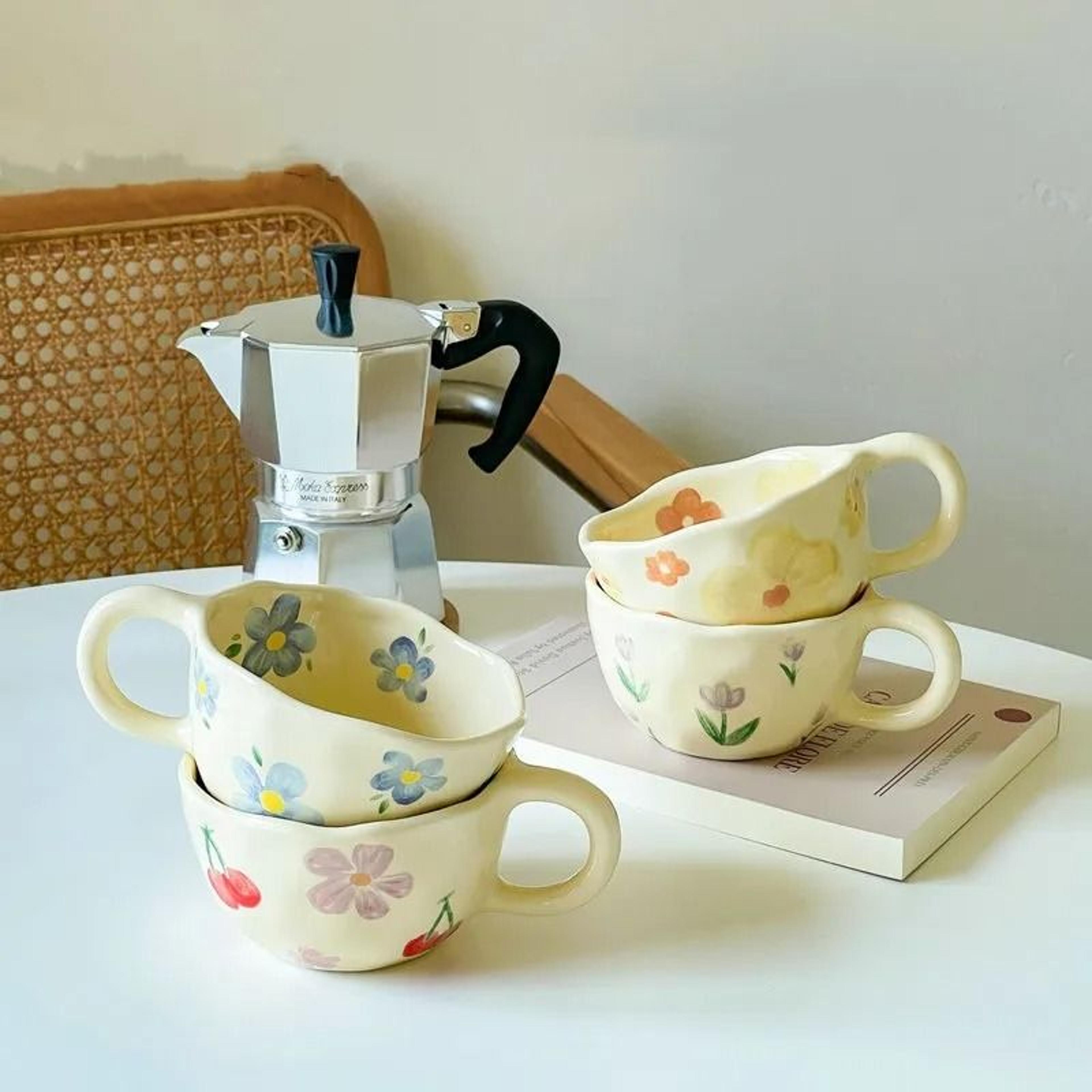 handcrafted irregular flower ceramic coffee mug