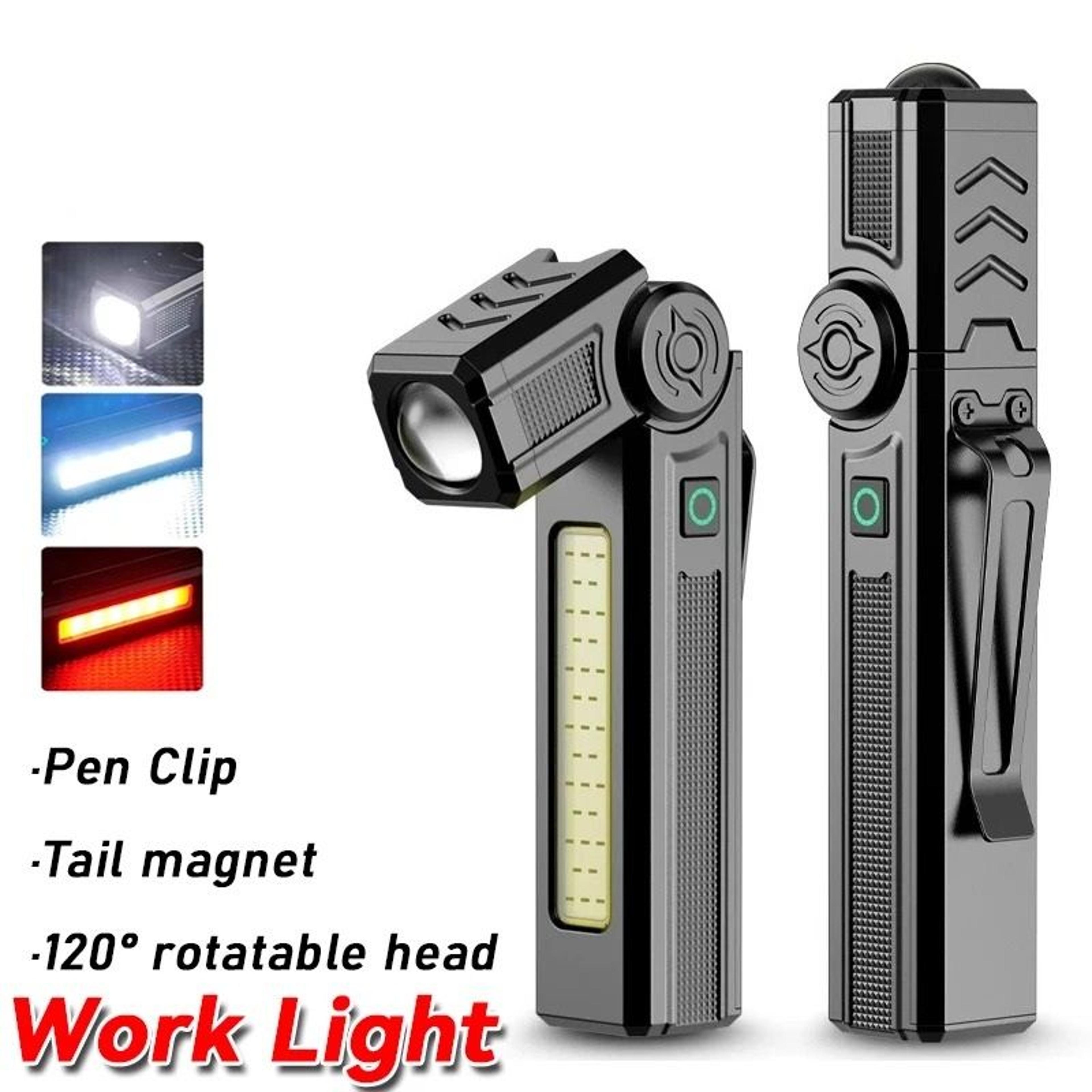 portable cob led rechargeable work light with magnetic base and clip
