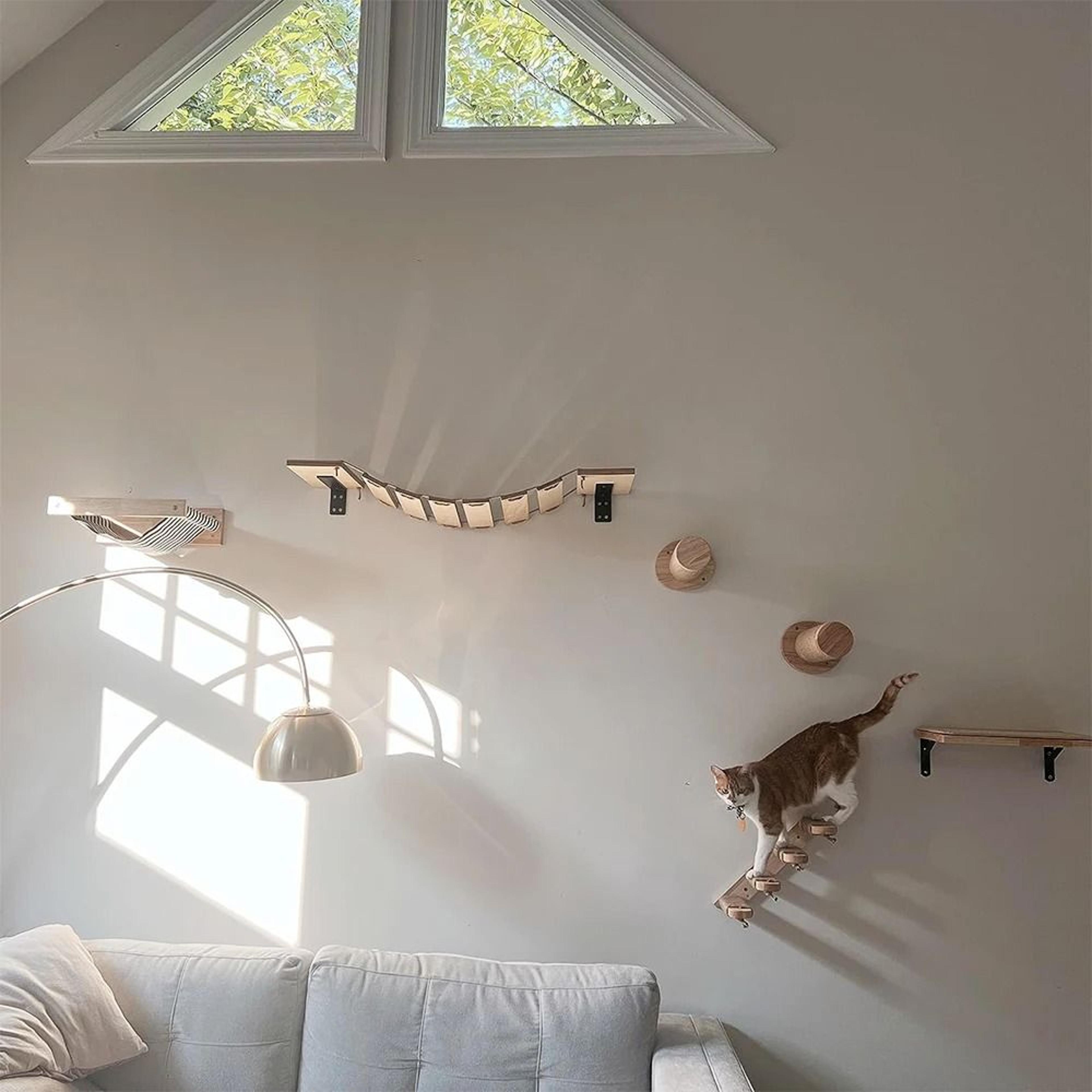 Wall Mounted Cat Climbing Shelf With Sisal Scratching Steps 4