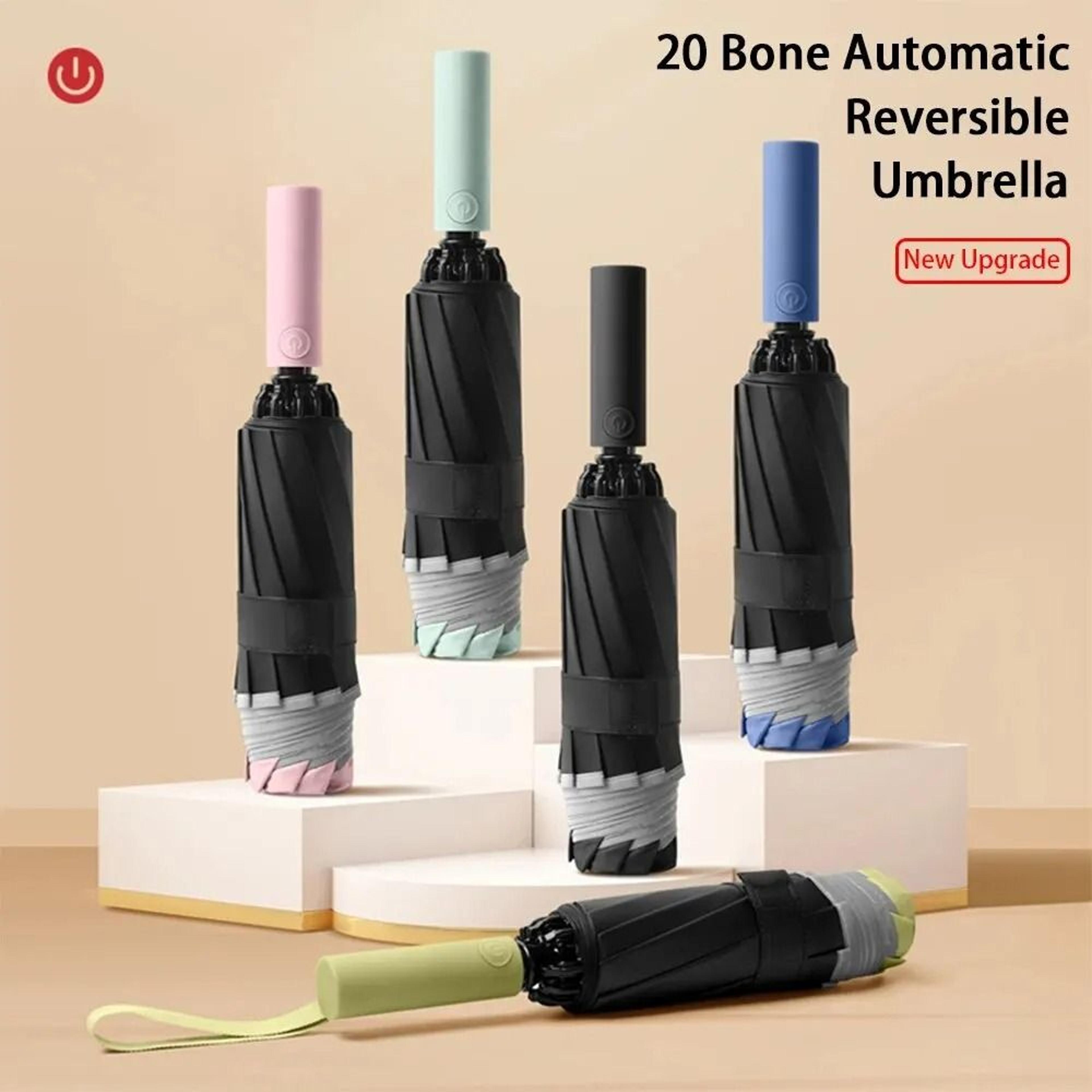 reflective reverse folding automatic umbrella with uv protection and wind resistant 20 rib frame