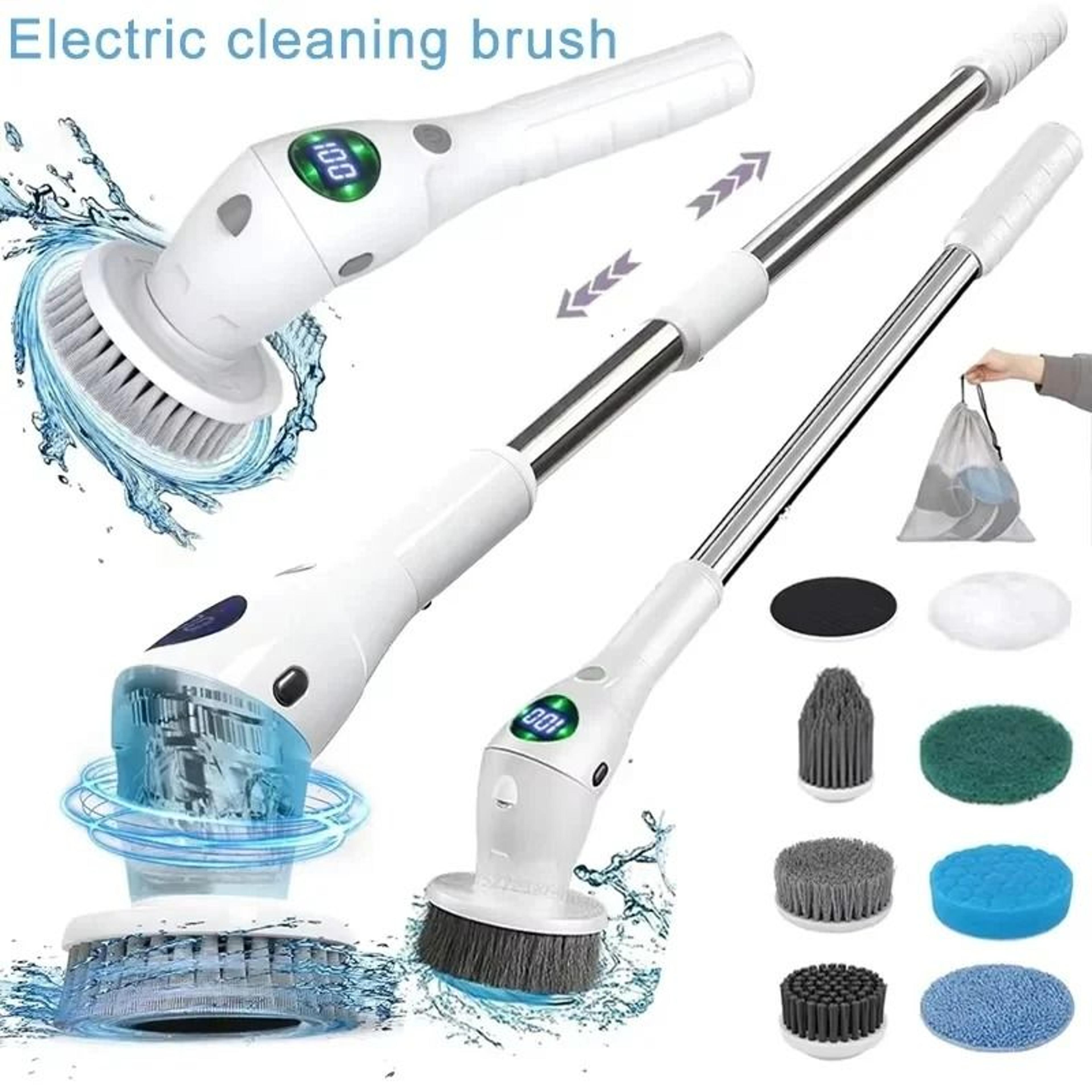 8-in-1 electric cleaning brush with led display and night light rotating scrubber for bathroom kitchen and home