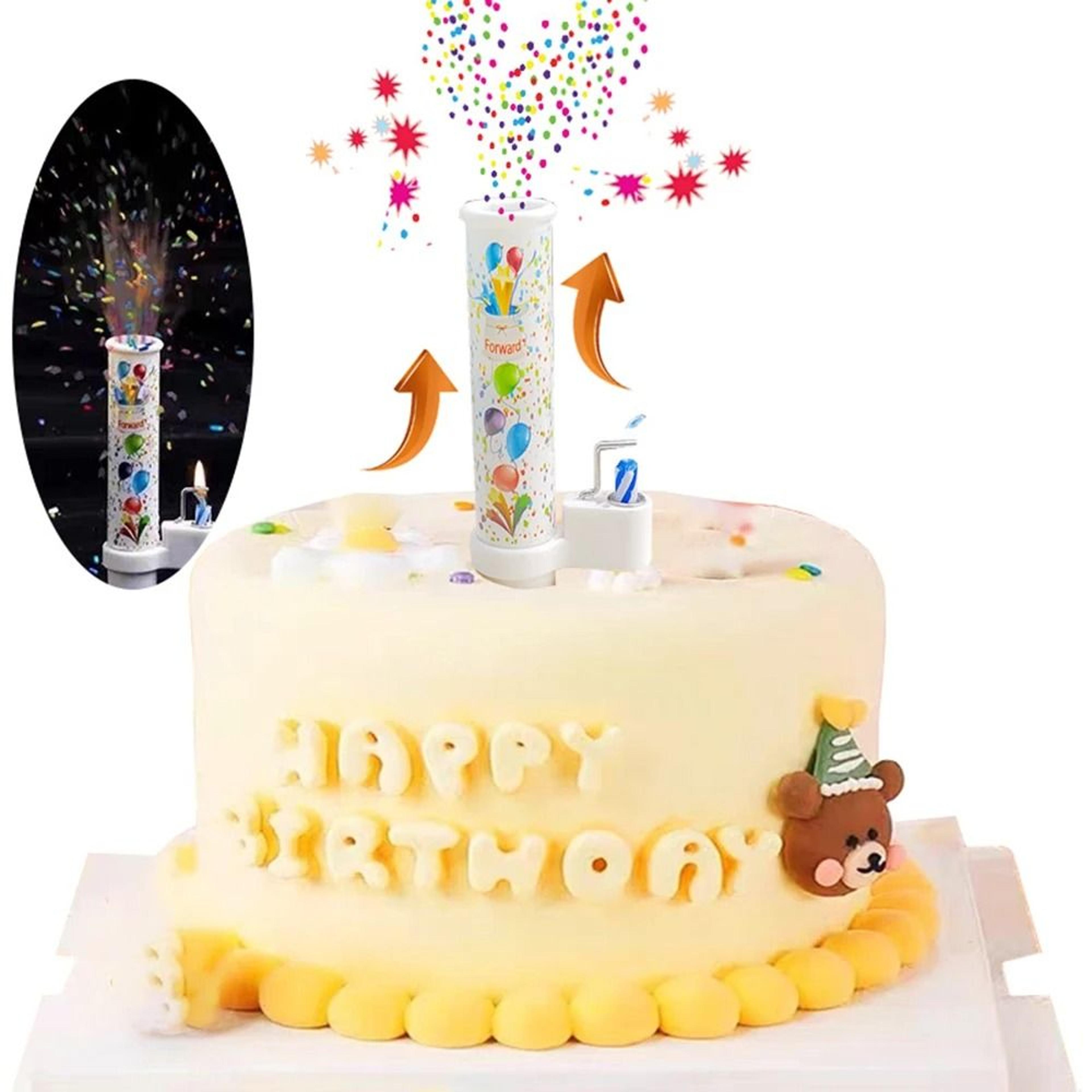 surprise pop birthday cake candles with candy confetti effect for fun cake decoration
