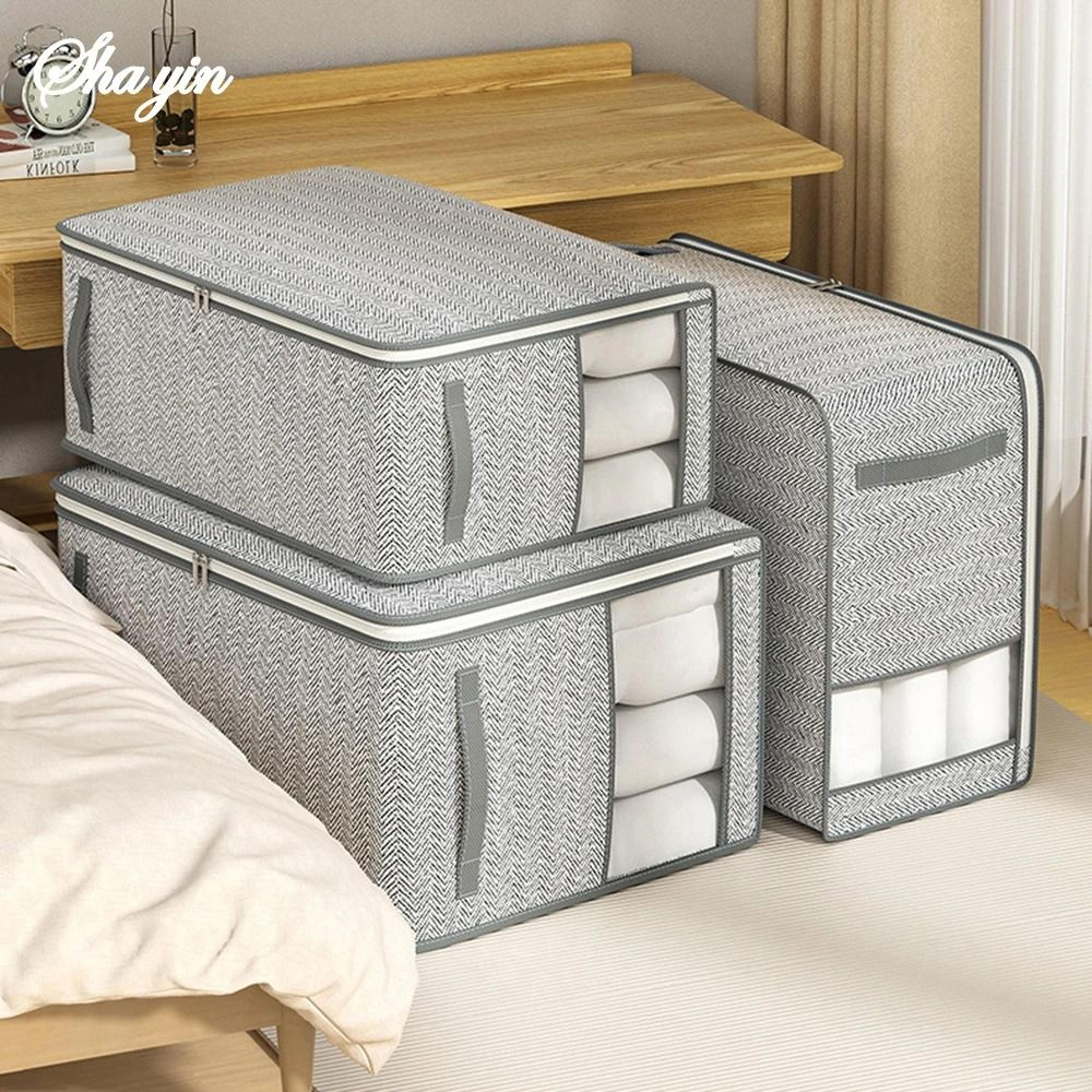 gray clothes storage organizer bag waterproof quilt and blanket closet sorting bag with window
