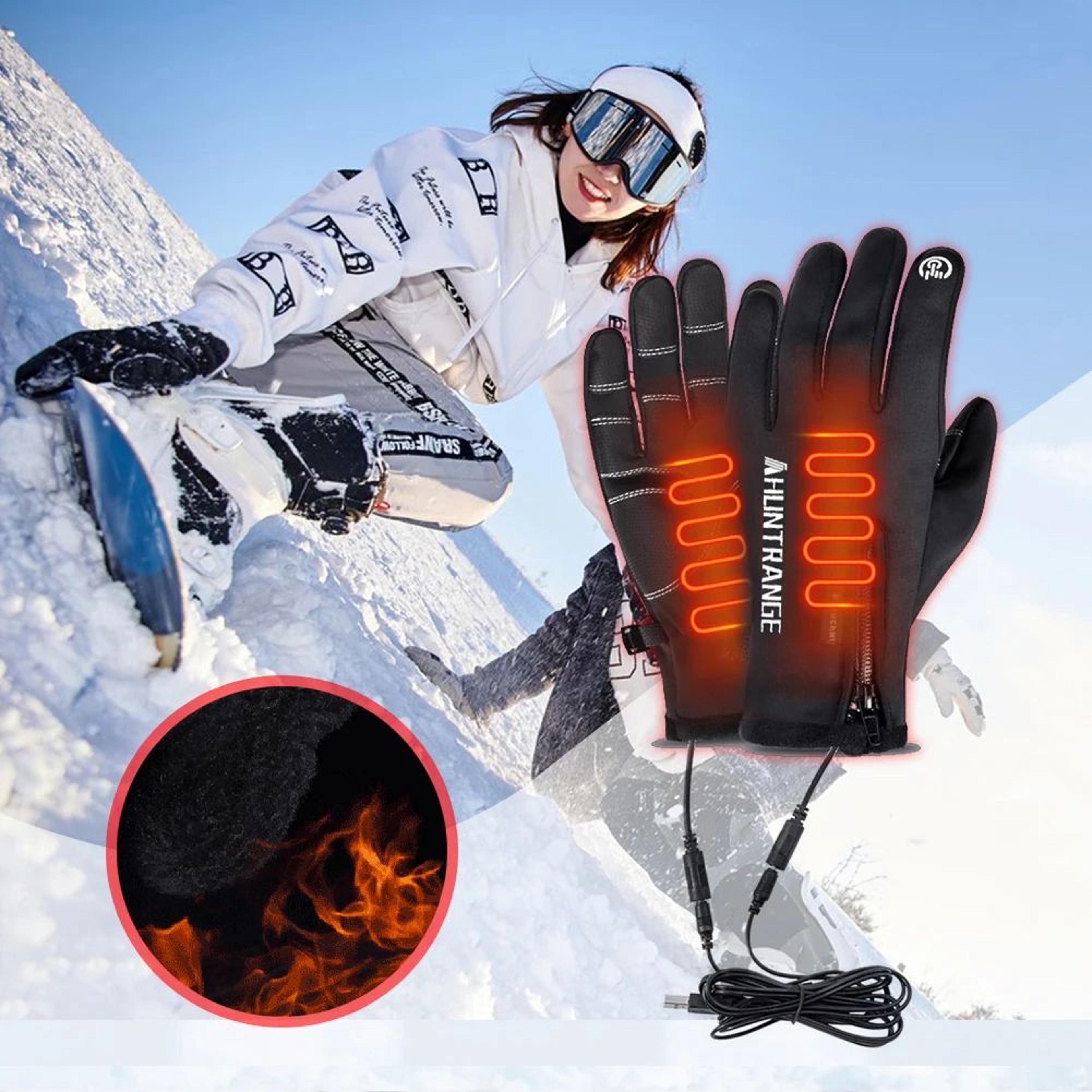 senior citizen using heated gloves outside