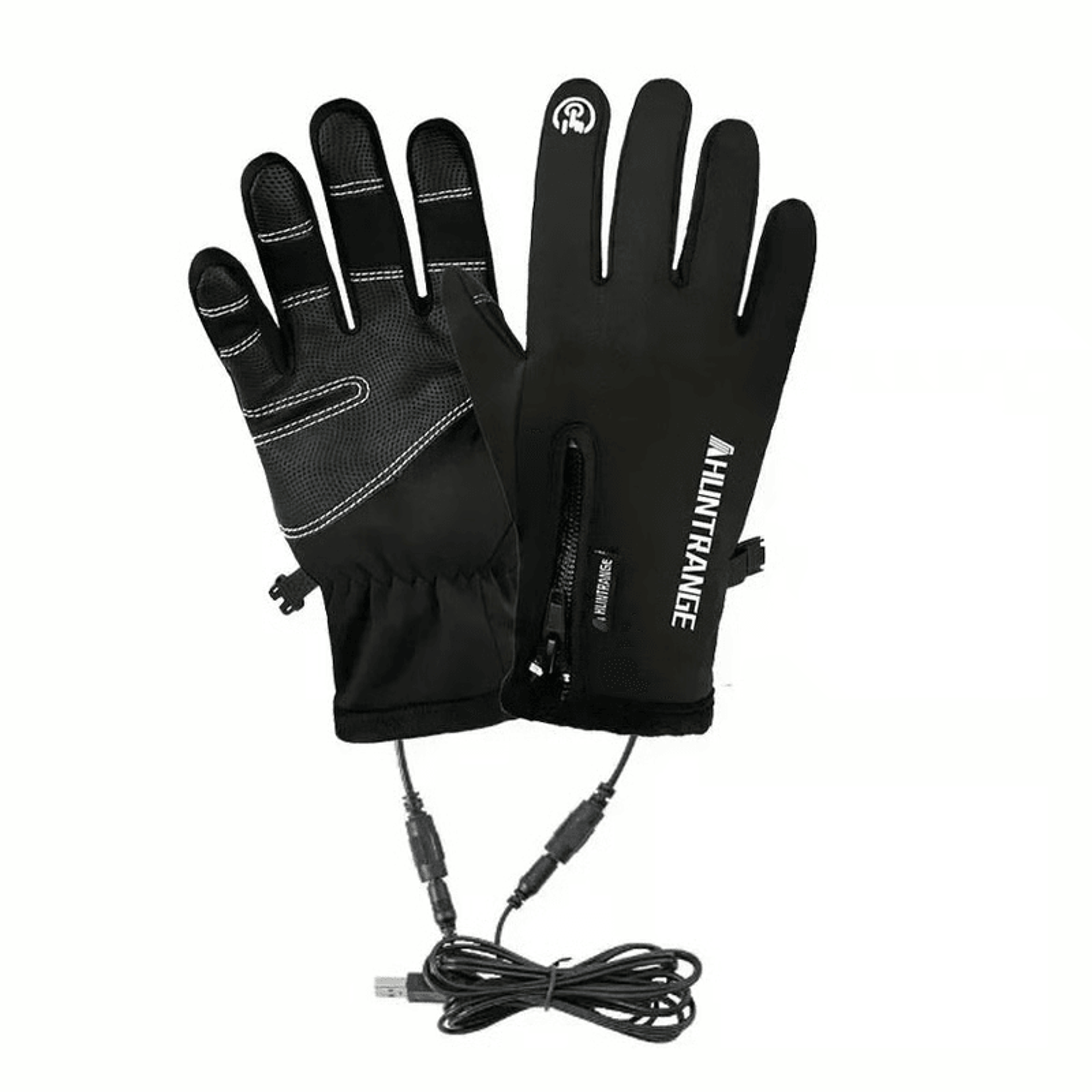 hands protected with windproof heated gloves