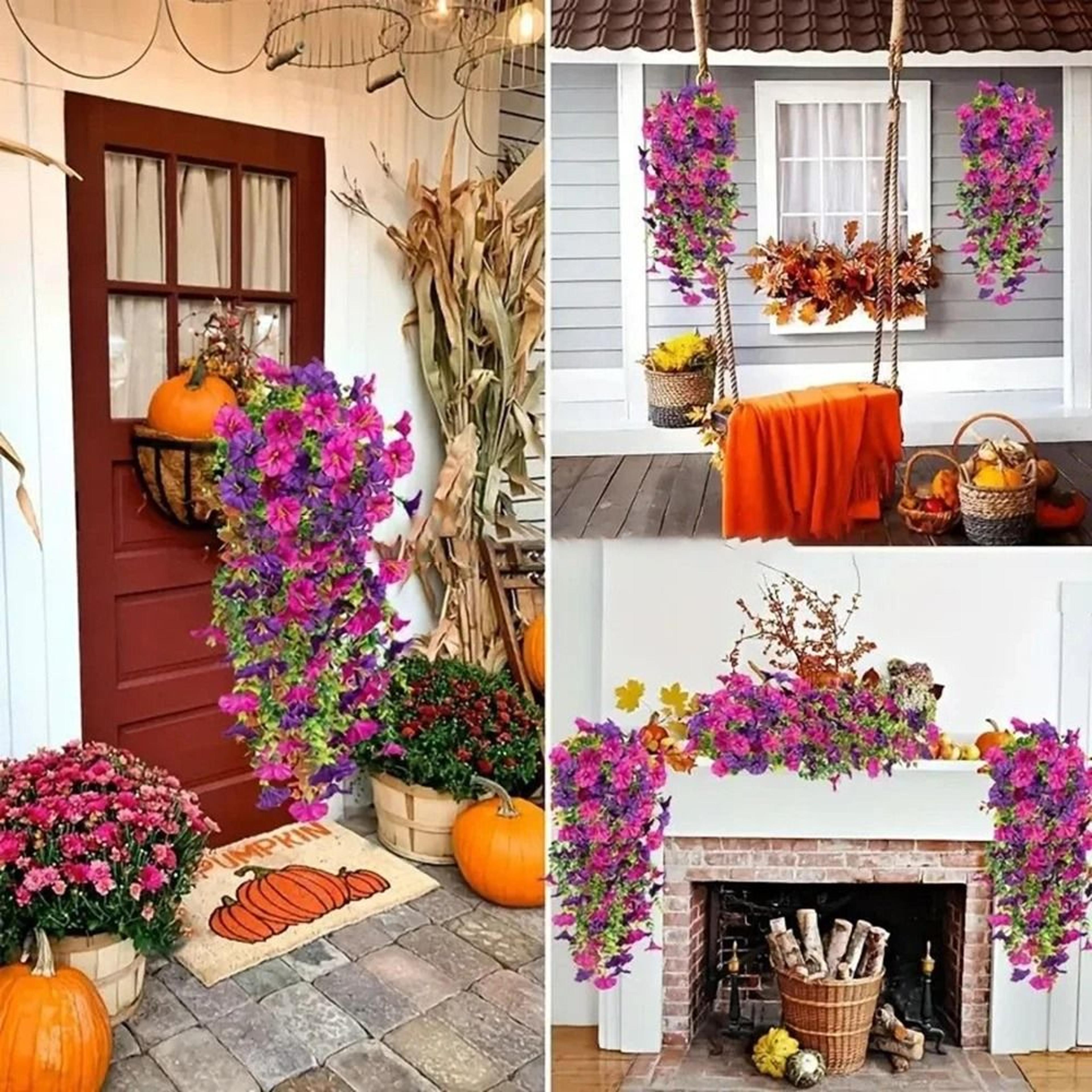 artificial eucalyptus morning glory flower vine silk hanging flowers for outdoor courtyard and wedding decor