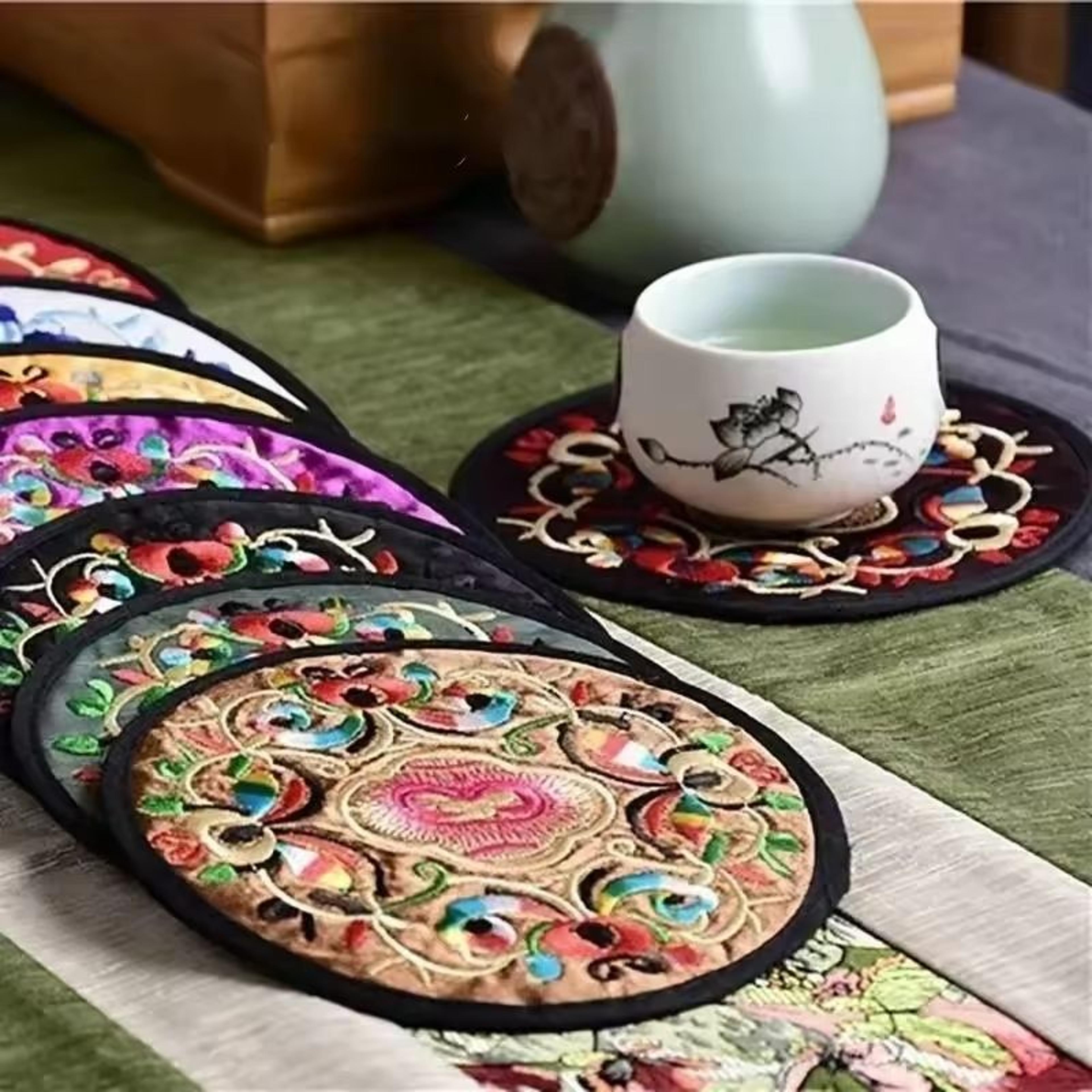 vintage floral embroidery coasters