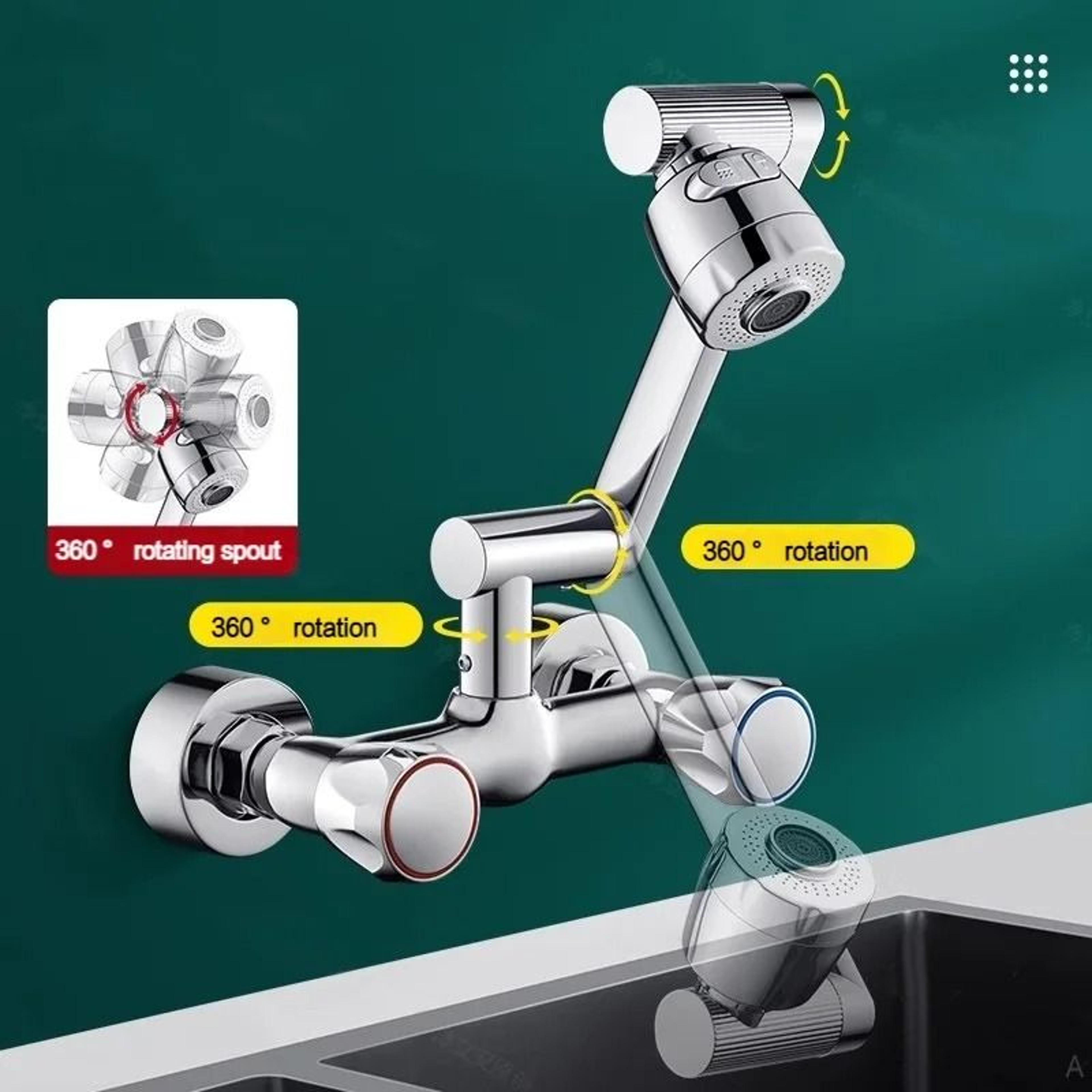 Wall Mounted Dual Mode Kitchen Faucet With 360 Degree Swivel 2
