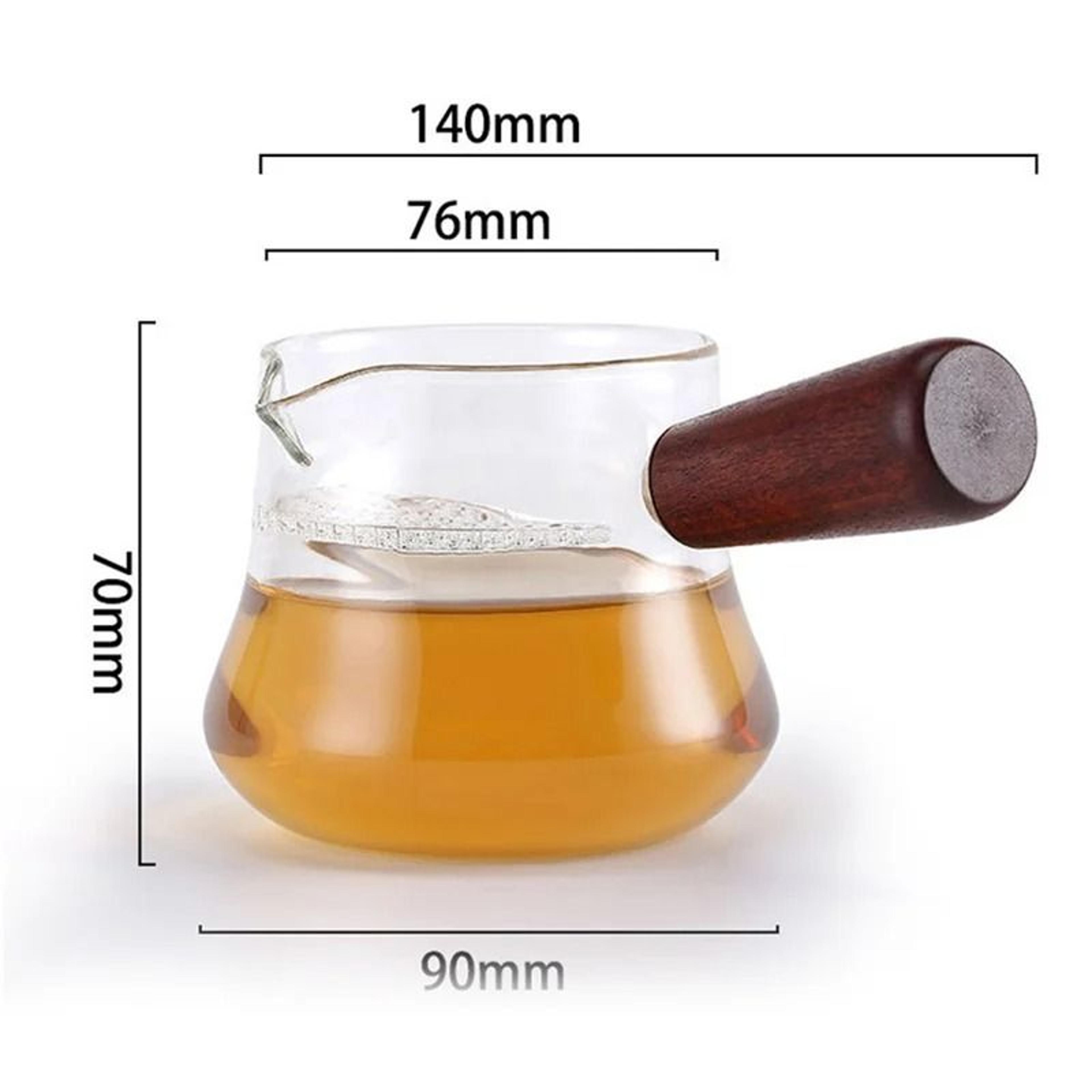 Side Long Wooden Handle High Borosilicate Glass Tea Dispenser Fair Cup 5