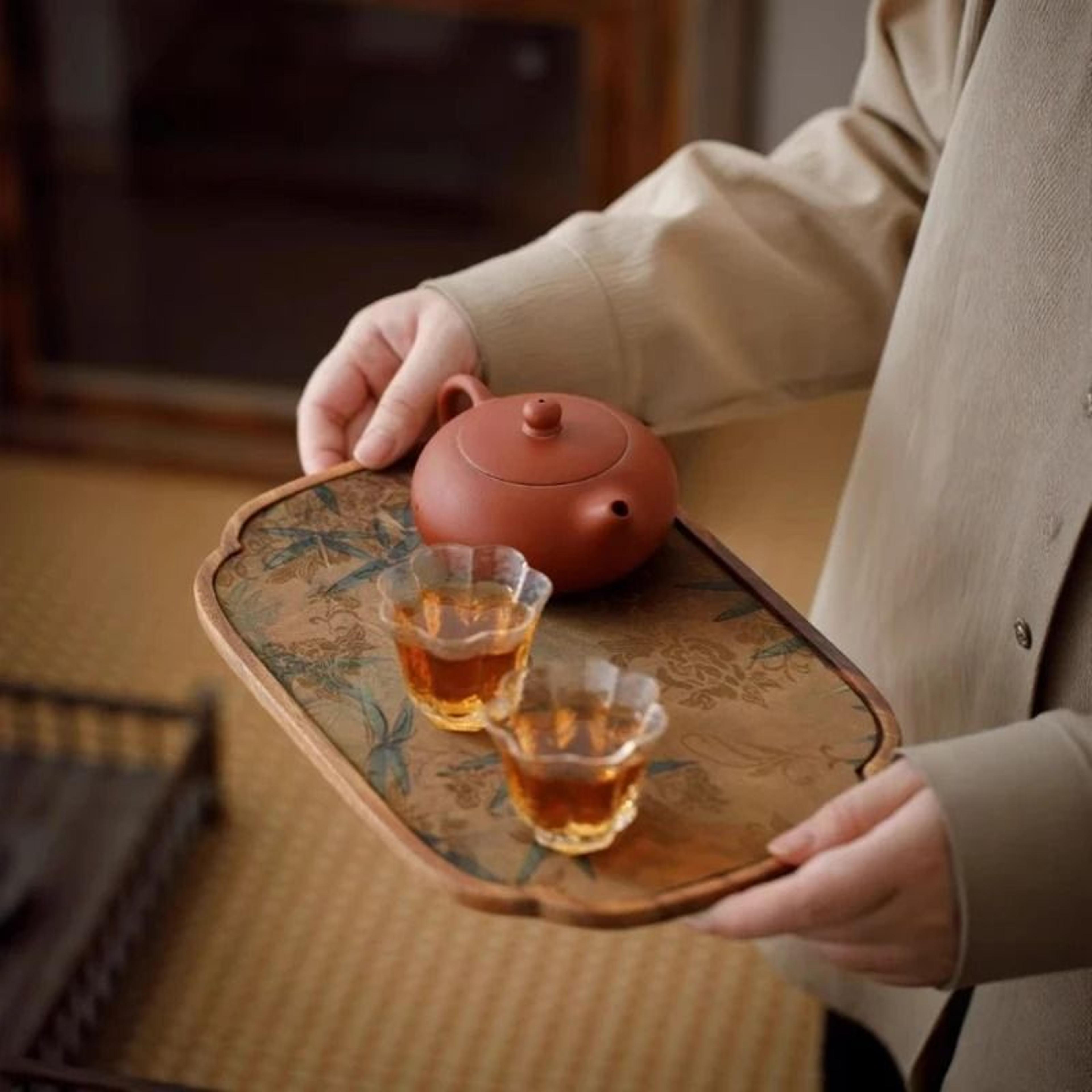 walnut retro dry brewed tea tray set