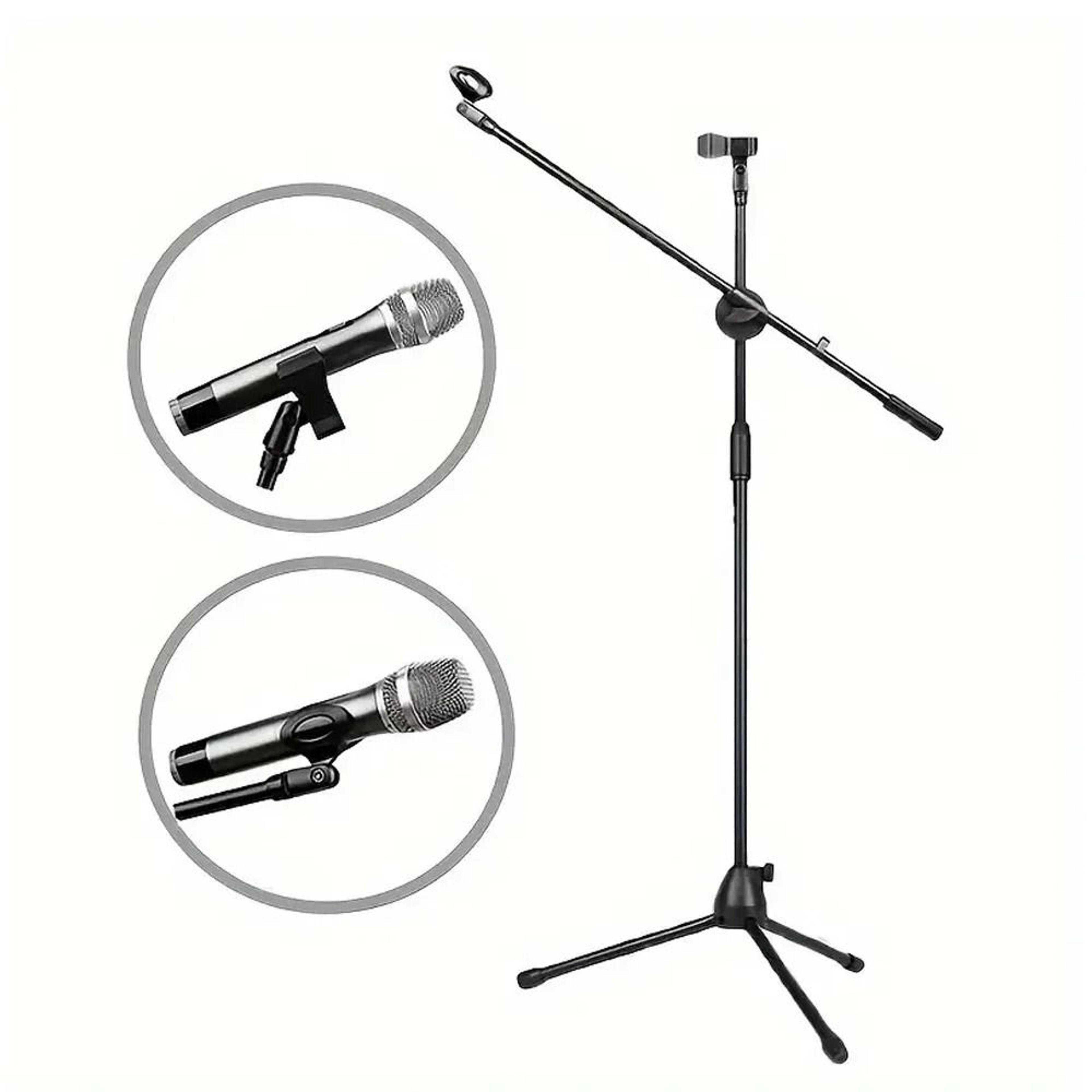 adjustable boom microphone stand with dual clip holders