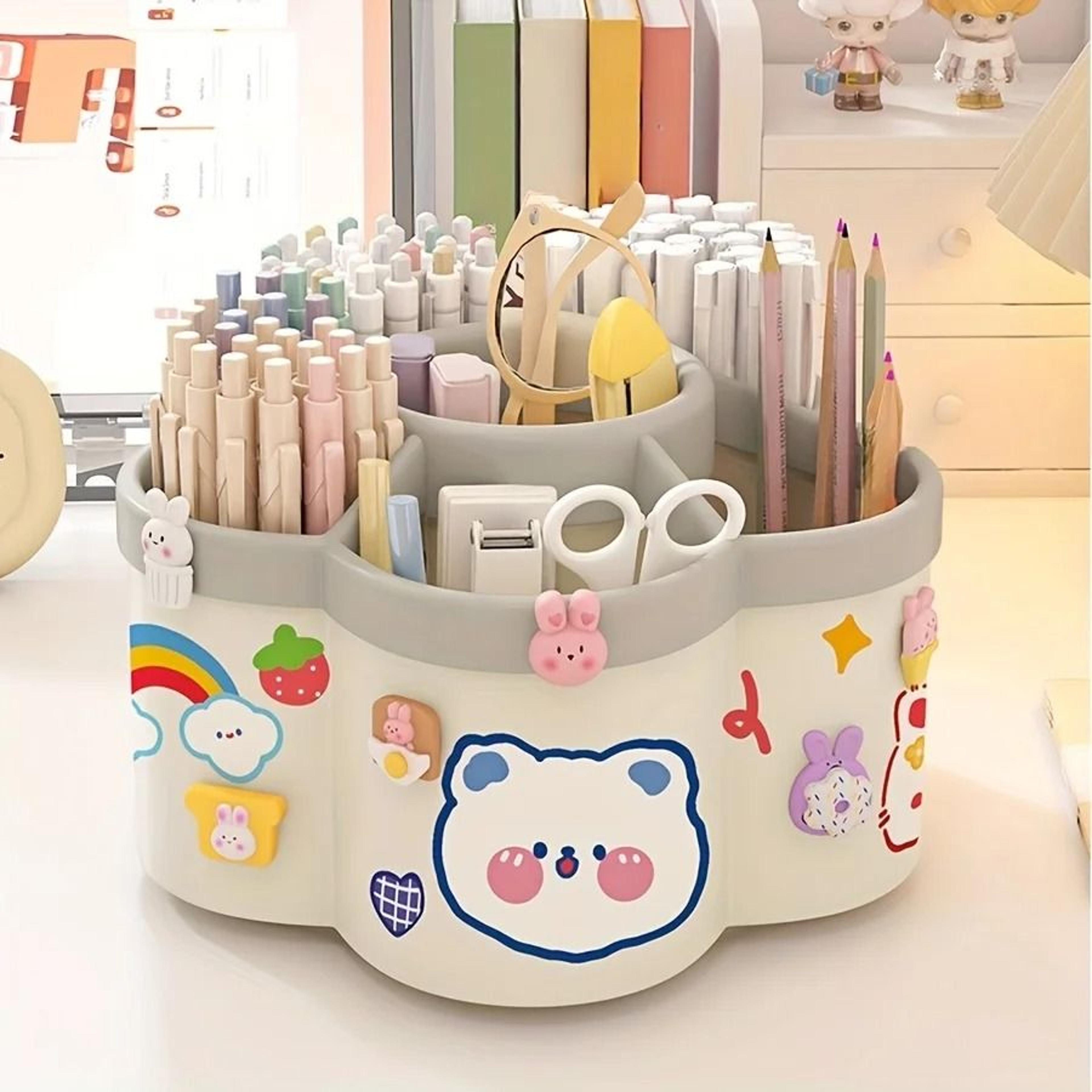 high capacity 360 degree rotating pen holder and multifunctional desktop hardware organizer