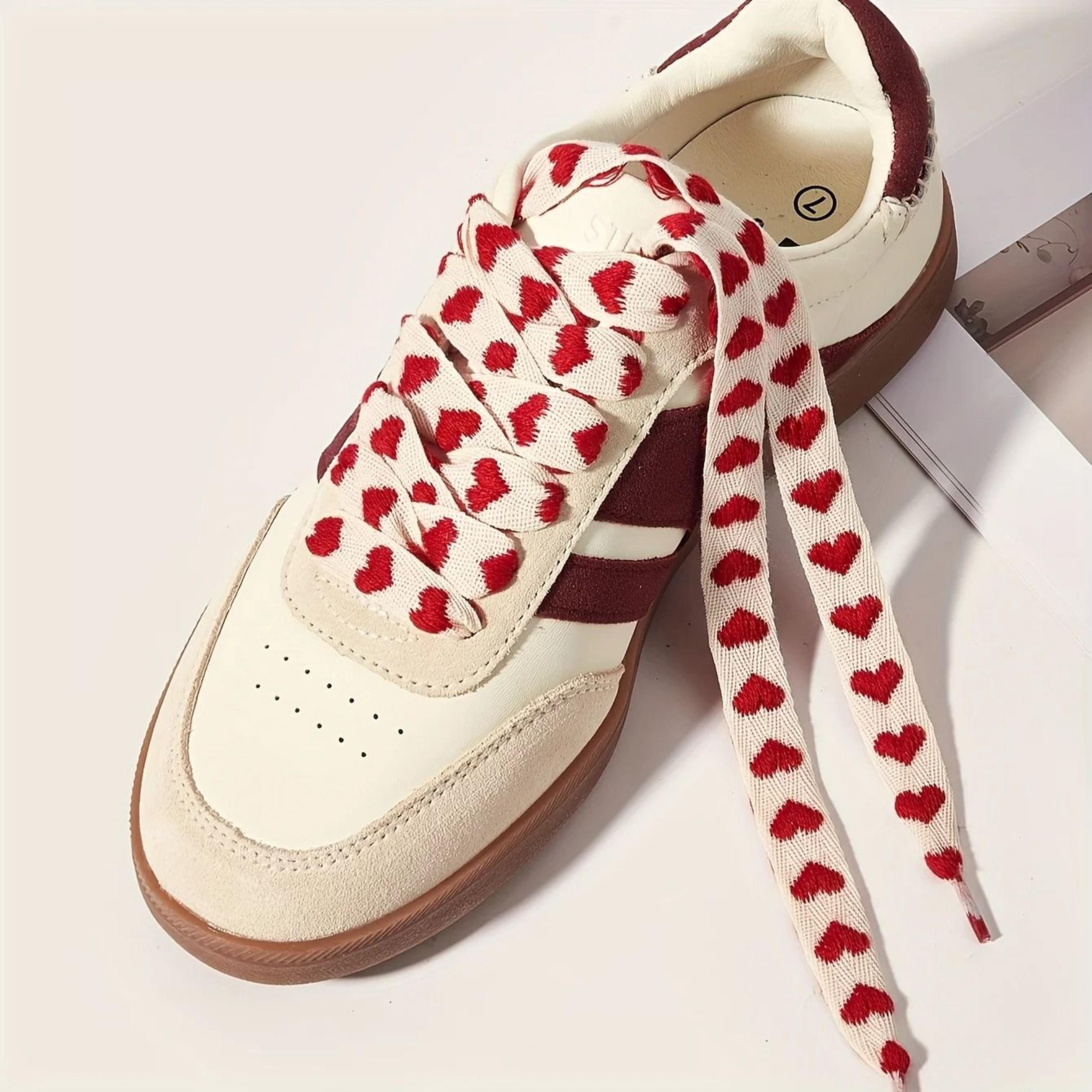 fashionable red heart flat shoelaces for sneakers