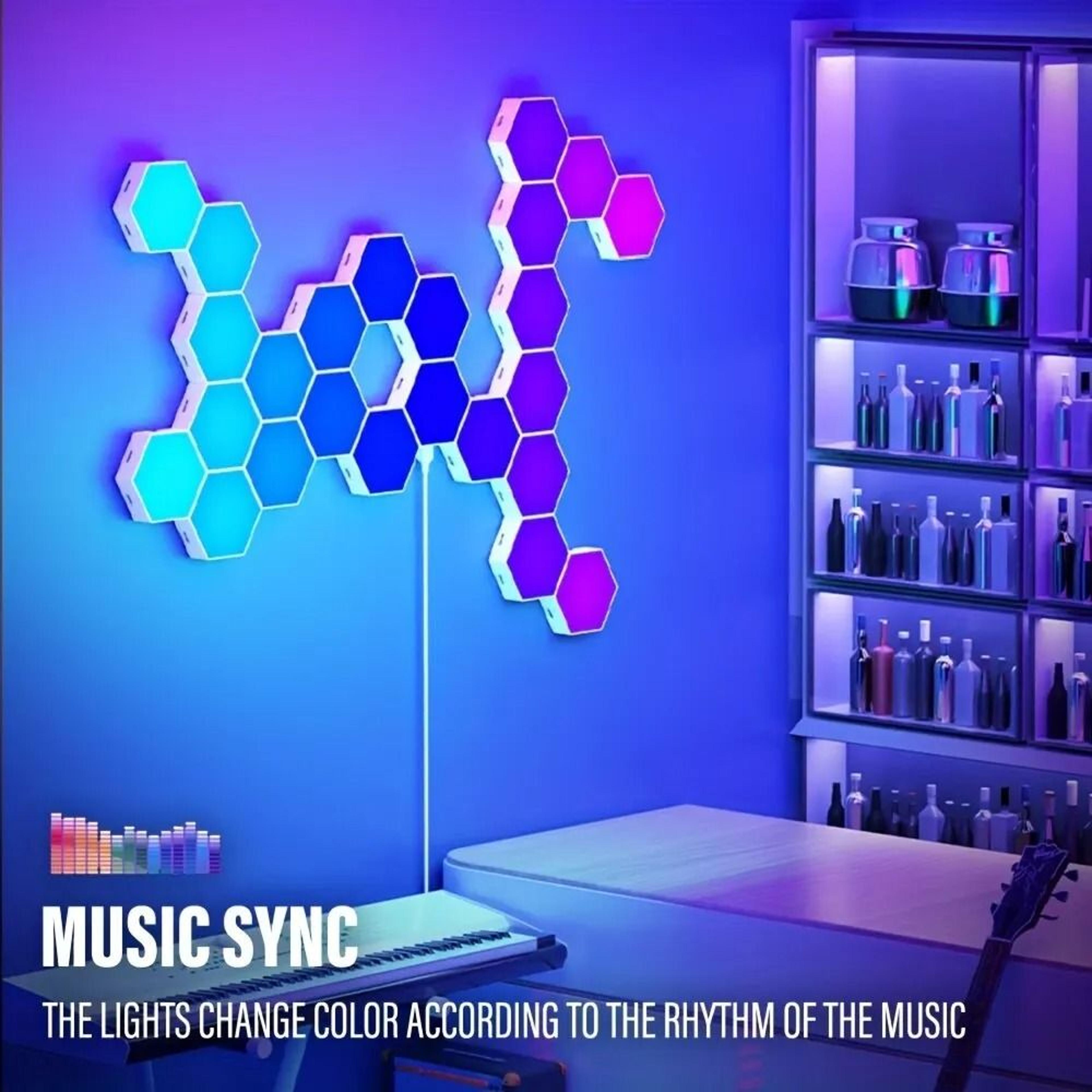 Intelligent Hexagonal RGB Wall Lamp  DIY Music Rhythm Ambient Night Light 4